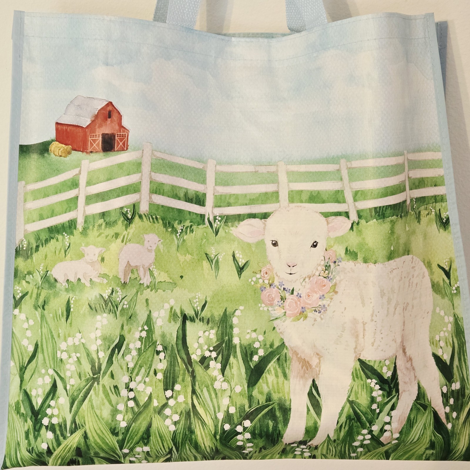 Lamb Sheep Lilies Of The Valley Farm Barn Wreath Fence Spring Gift Bag TJMaxx