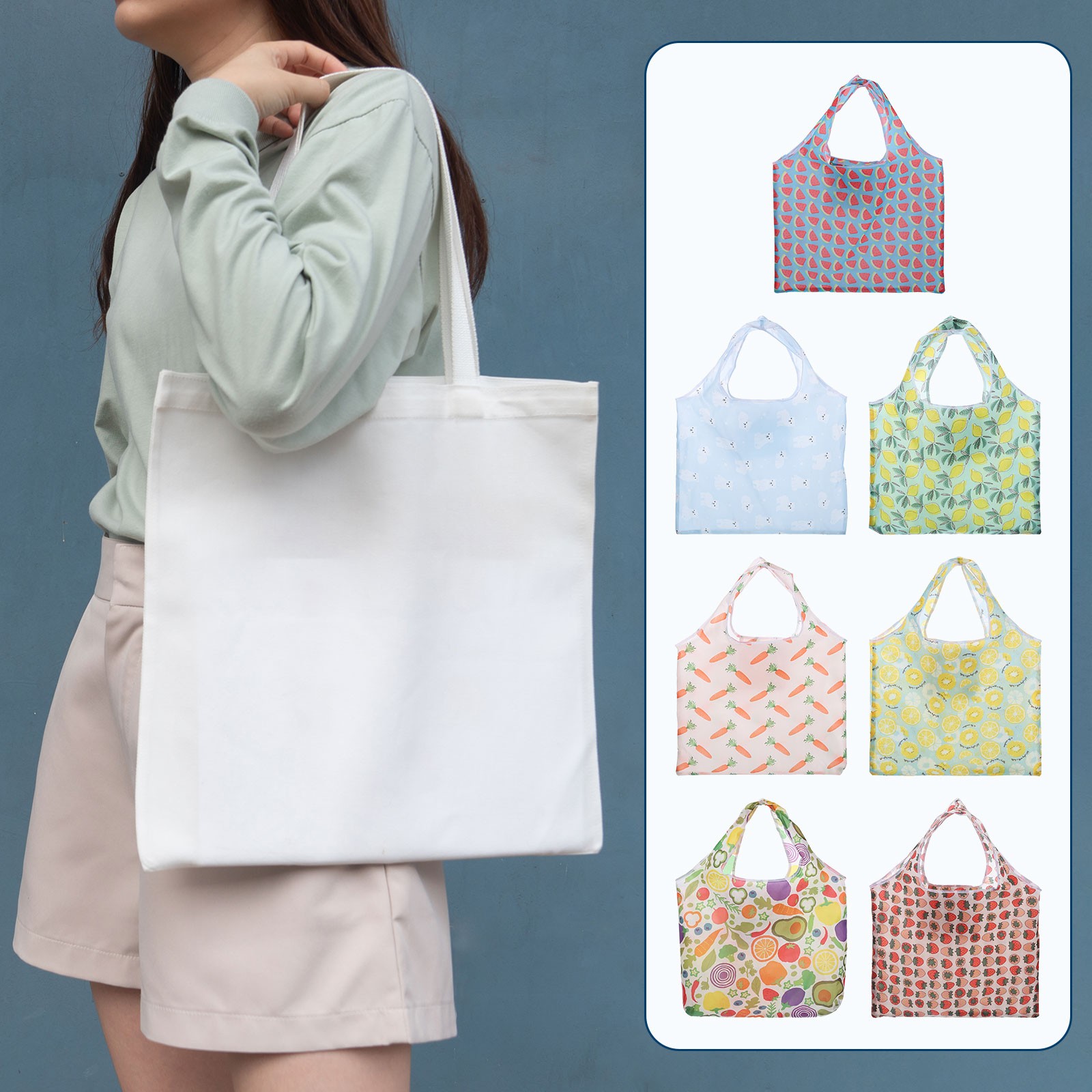 Reusable Grocery Bags, 1Pcs Printed Washable Shopping Totes (Carrot)