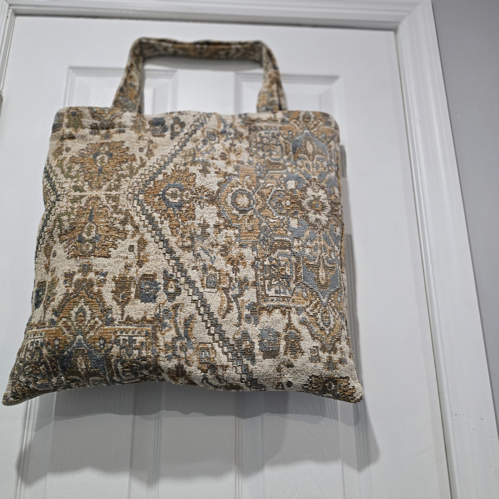 All-Over Pattern Foldable Fabric Reusable Shopping Bag Large Beige Brown Blue