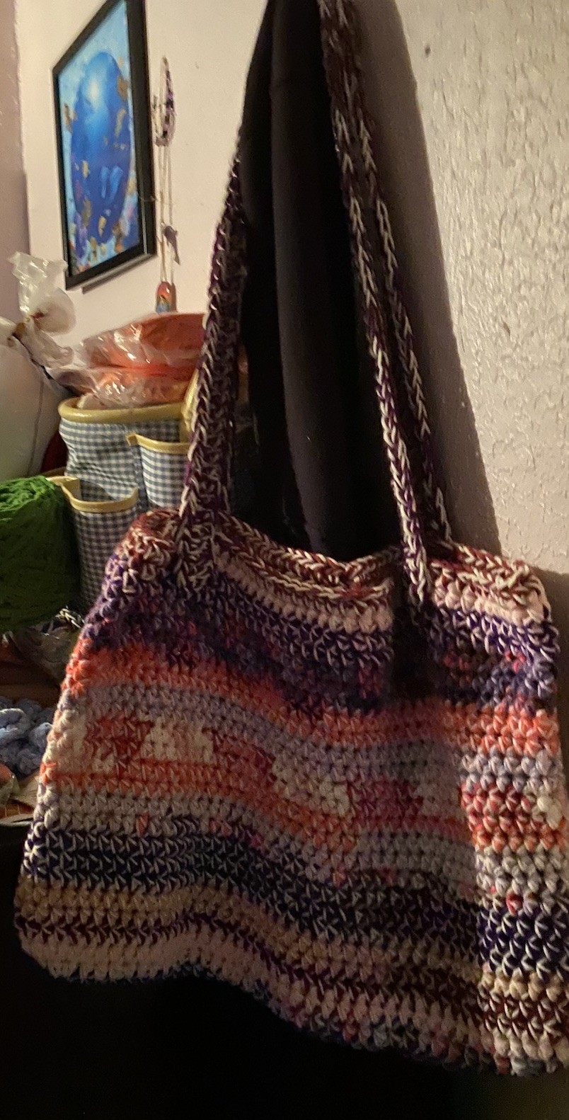 Handmade Multicolor Yarn Foldable Reusable Shopping Bag All-Over Pattern