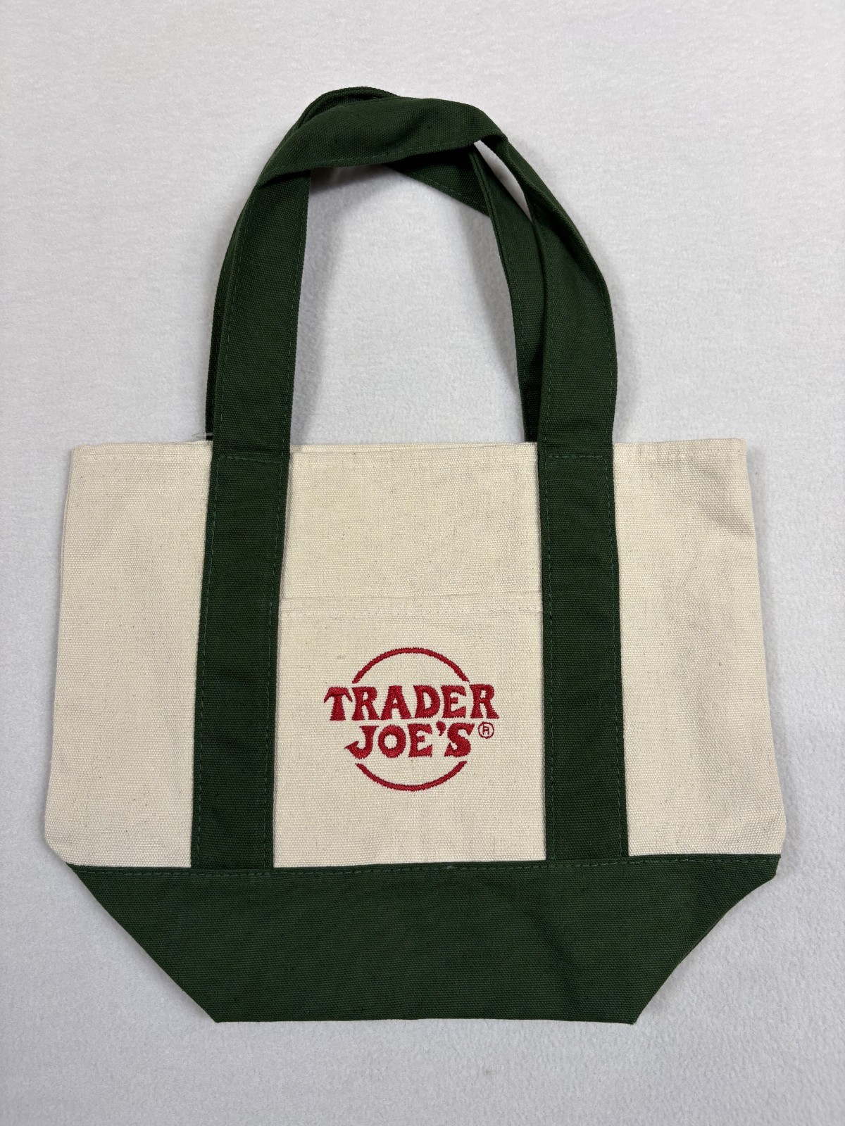 TRADER JOE’S MINI CANVAS TOTE BAG NEW WITH TAG NWT GREEN REUSABLE SHOPPING 10X13