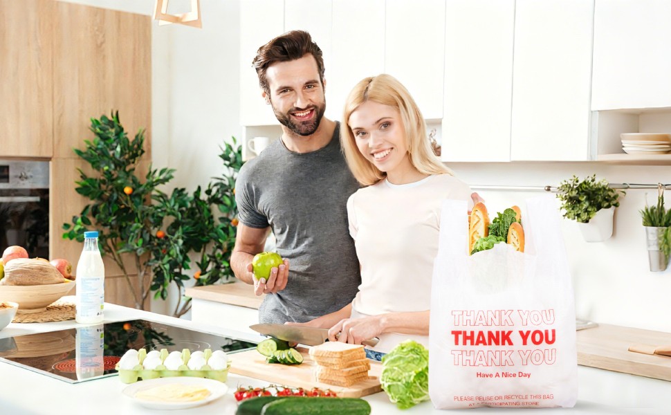 Grocery Bags – 40Count Thank You T-shirt Bags for Grocery Store 11″ X 21″