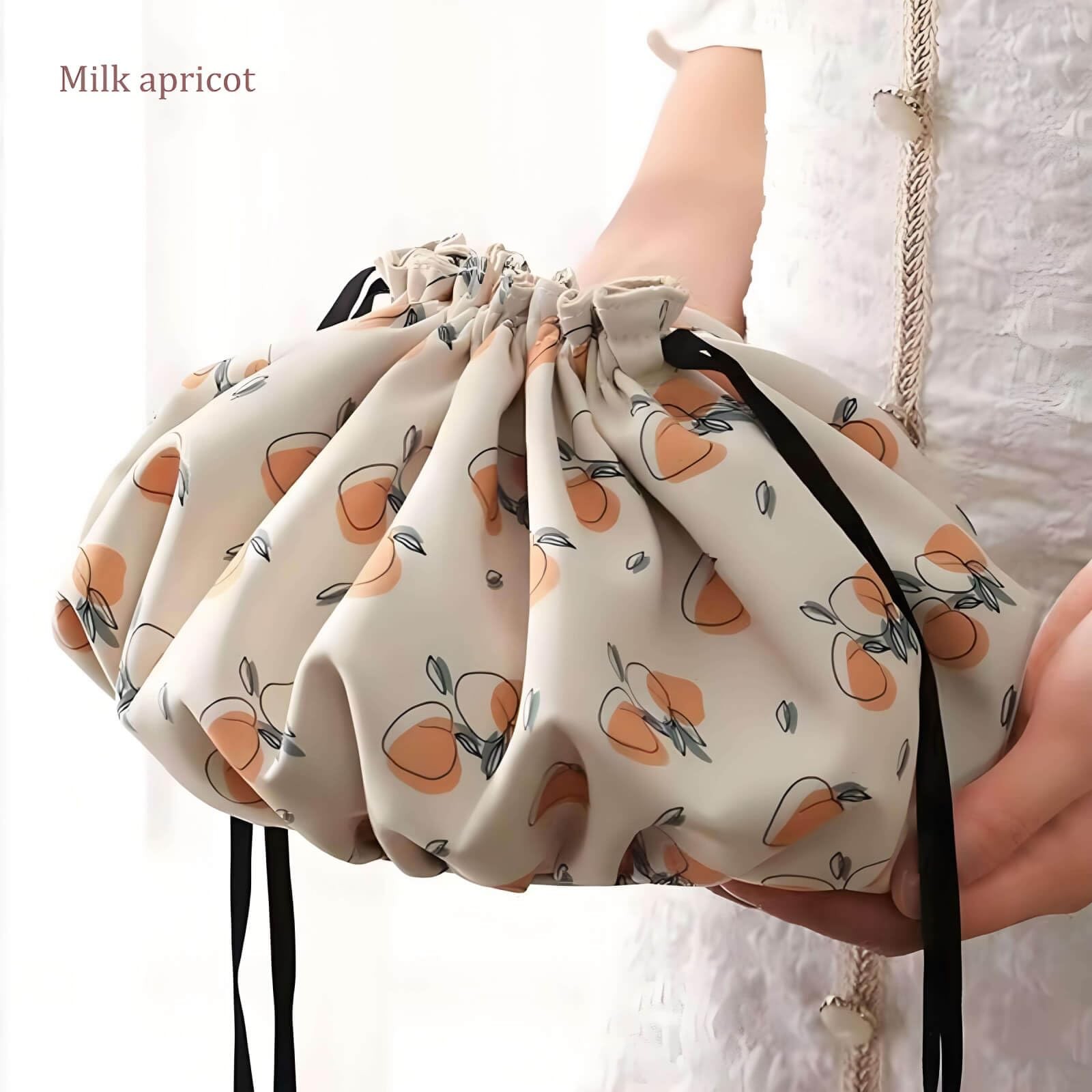 YoyoZest Large Capacity Drawstring Makeup Bag -Waterproof Oxford Milk Apricot