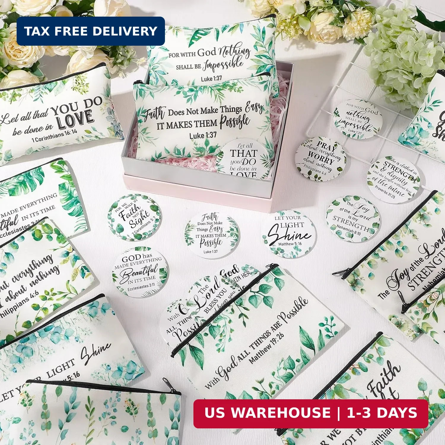 Geelin 24 Pcs Christian Gifts Bulk for Women 12 Green Leaf Religious Canvas Make