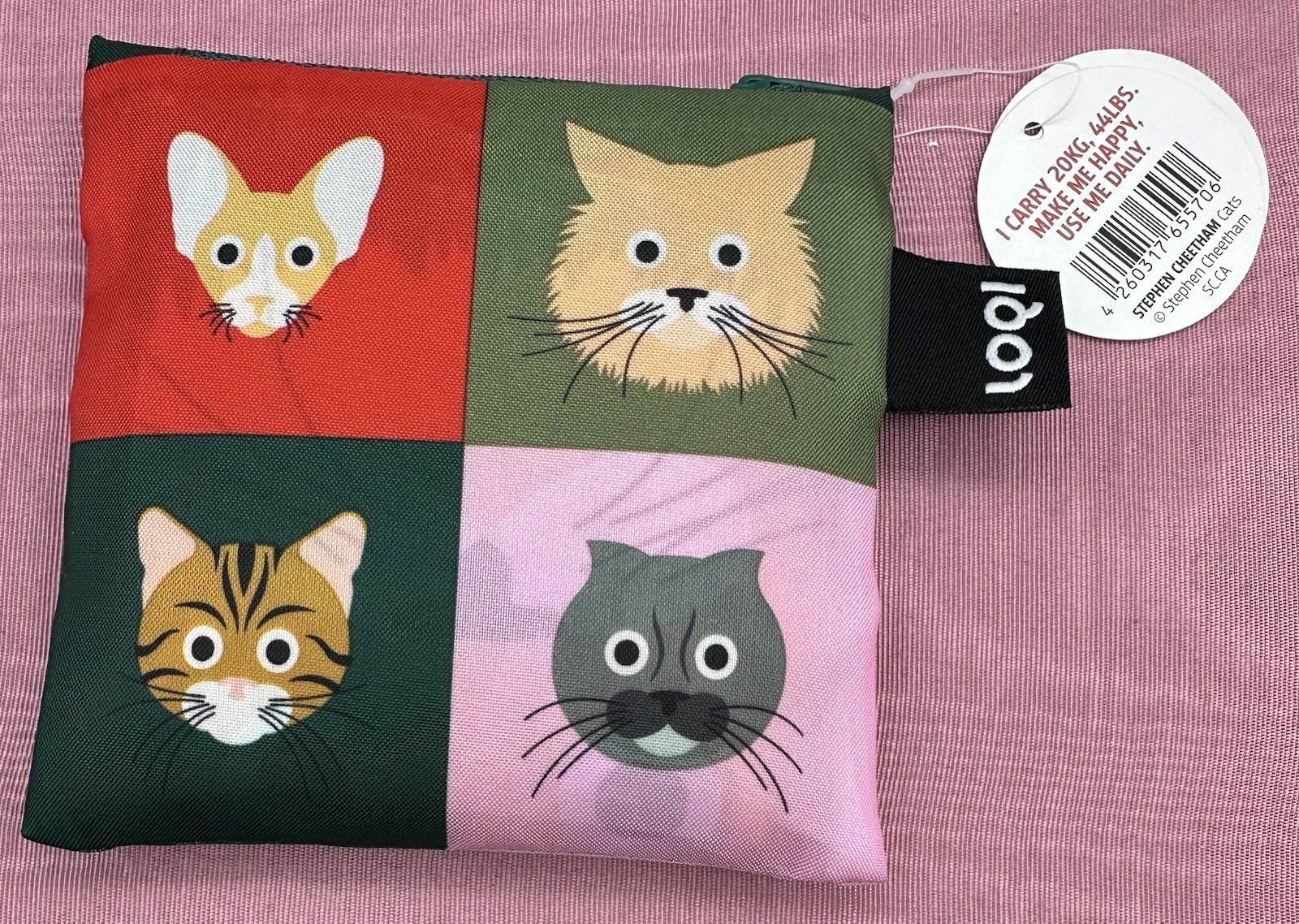 LOQI Japan Kitty Cat style Foldable Shopping bag (with small zipper outside bag)
