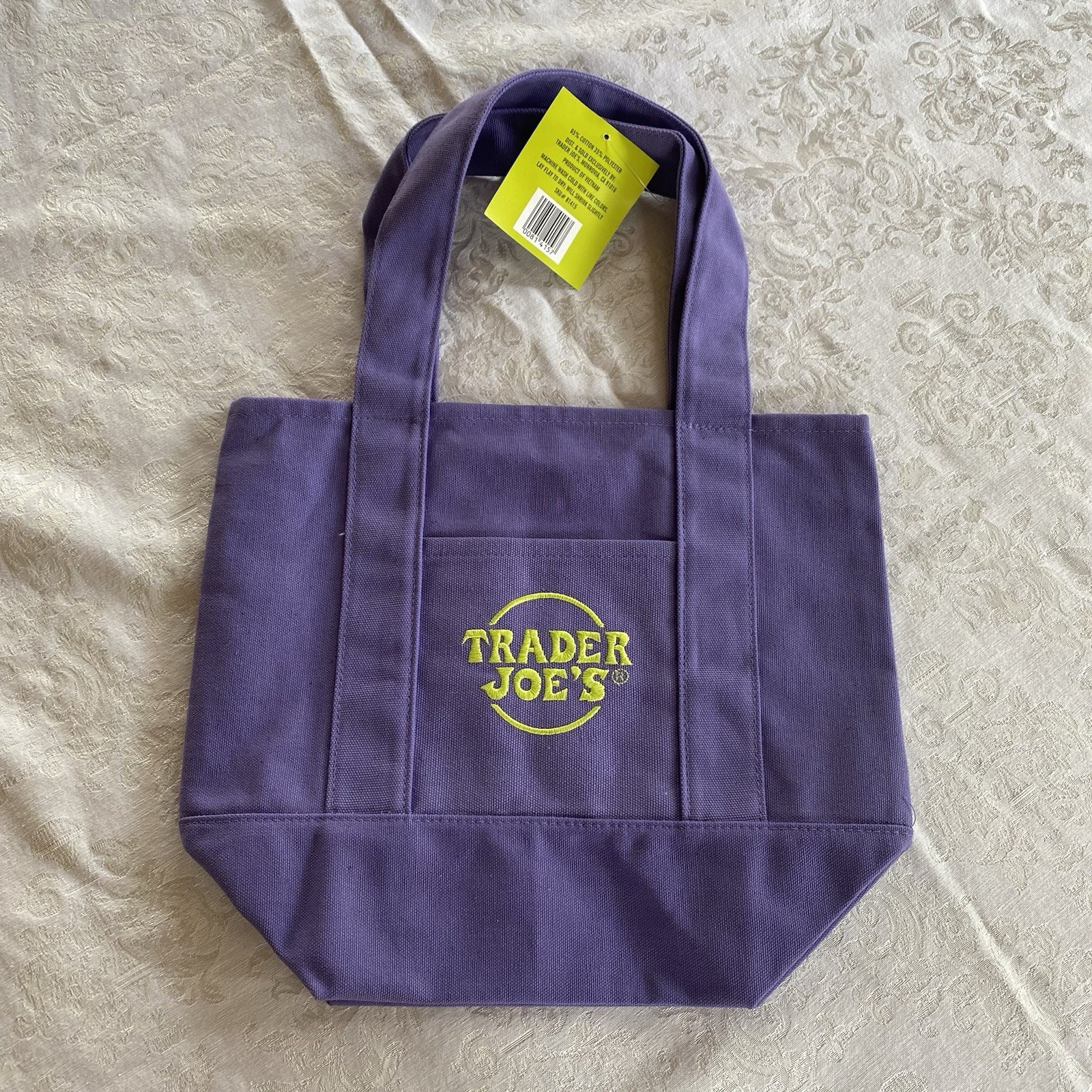 Trader Joe’s – Mini Canvas Tote Bag – Purple & Green – Limited Edition – New