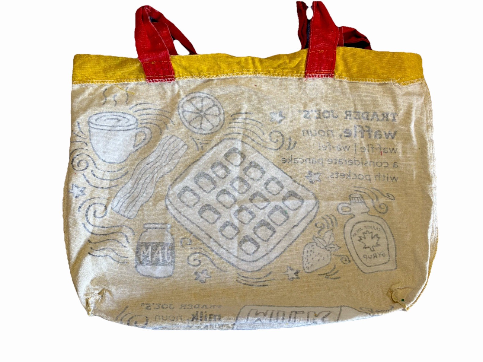 Trader Joes Reusable Canvas Shopping Tote Bag Breakfast Waffles Coffee Toast USA