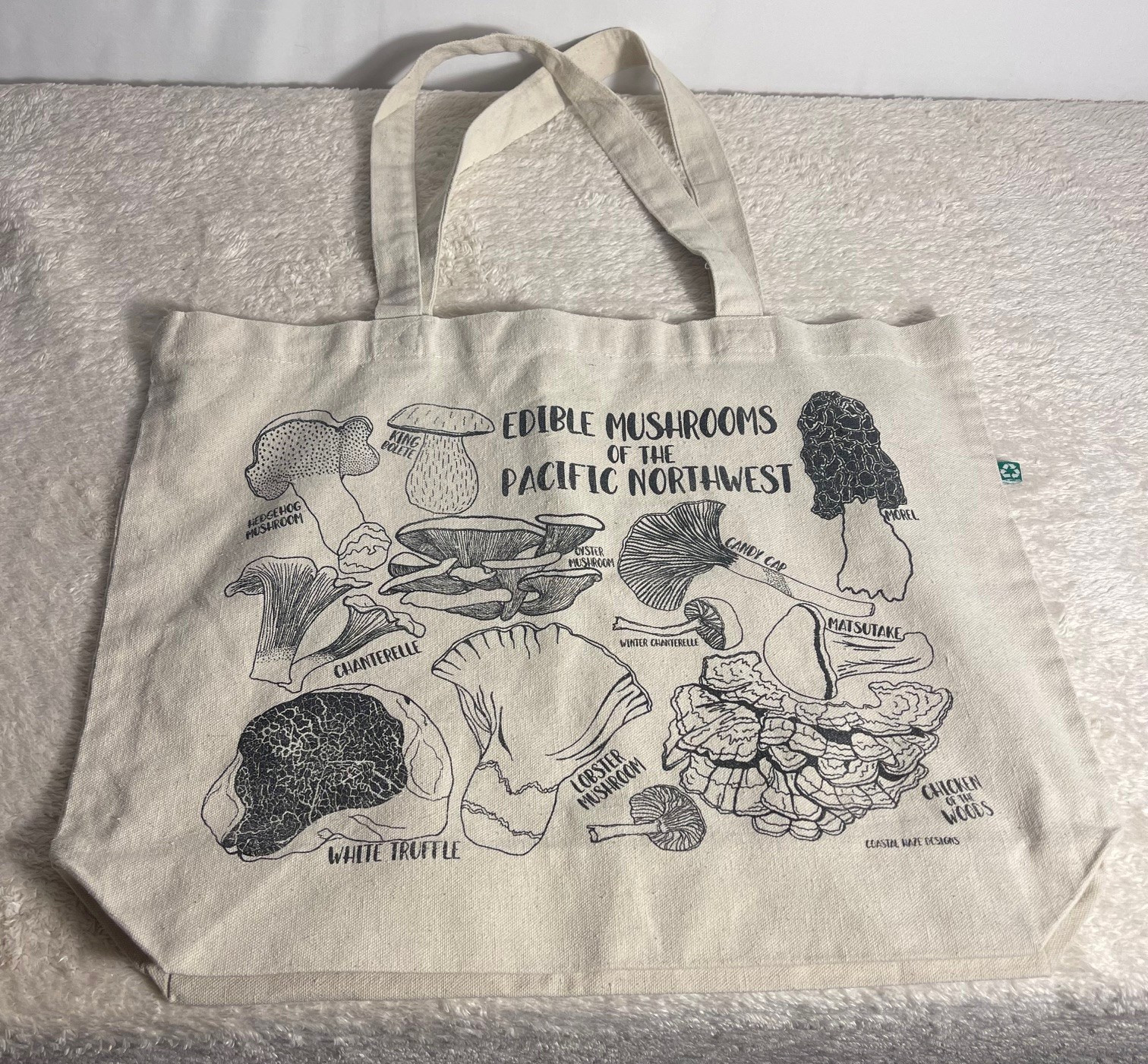 Beige Canvas Reusable Shopping Bag Eco Recycled Cotton Mushrooms Cooking Chef