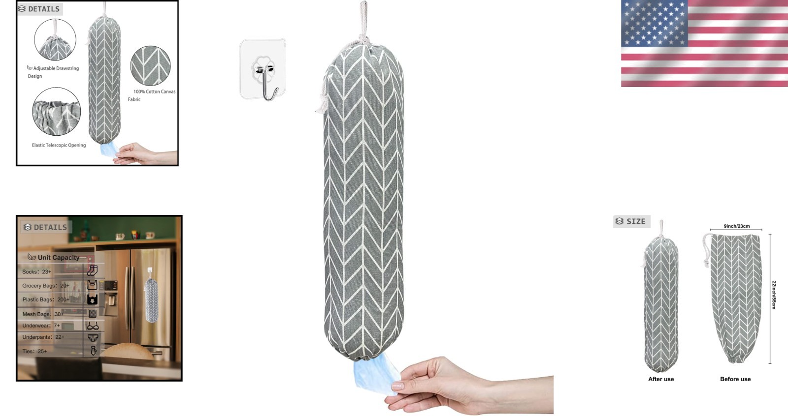 Stylish Adjustable Plastic Bag Holder for Home & Kitchen – Washable, 22×9 Inches