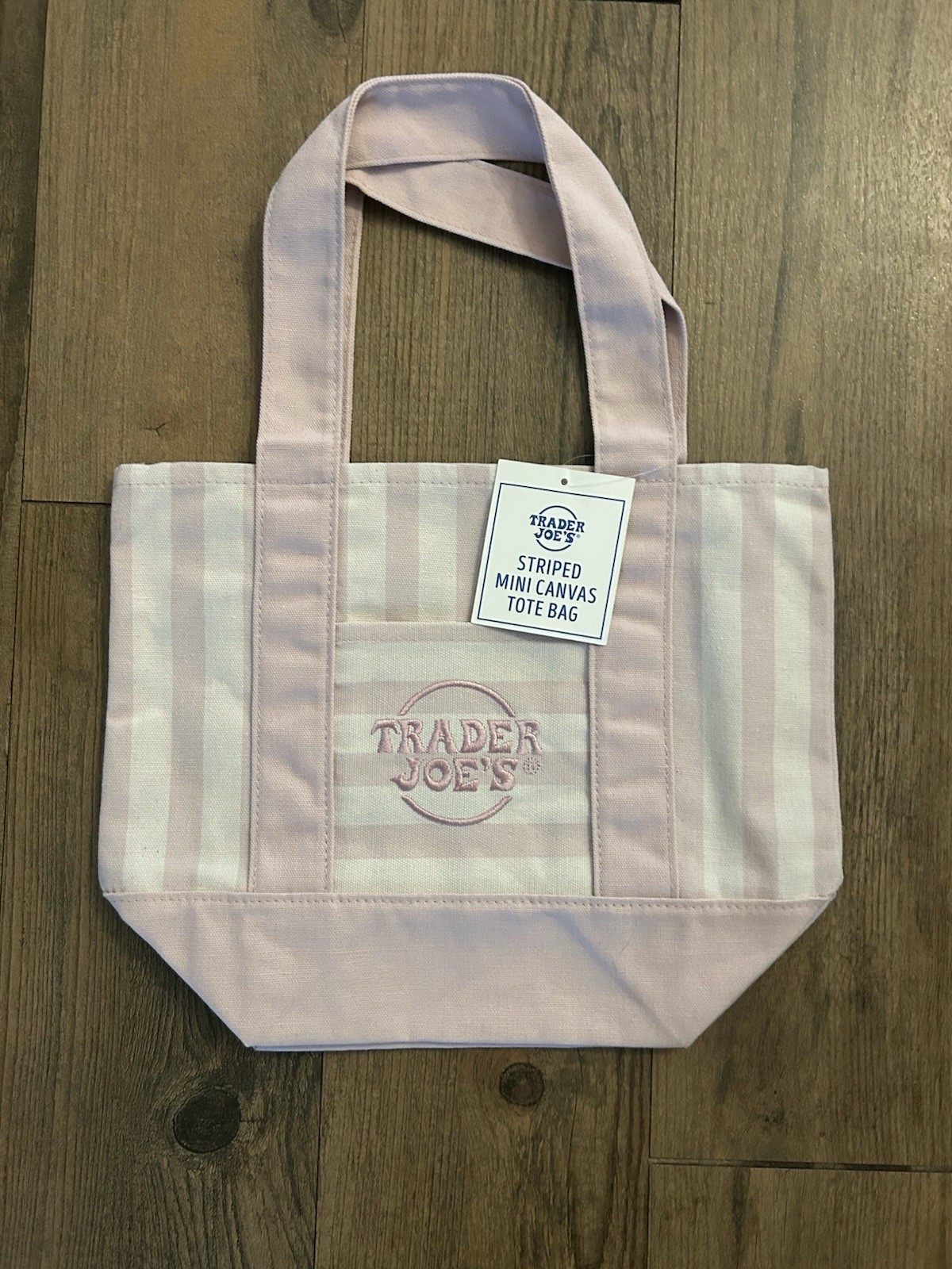Trader Joe’s Striped Mini Canvas Tote Bag, Pink/White, 13x6x8 in New