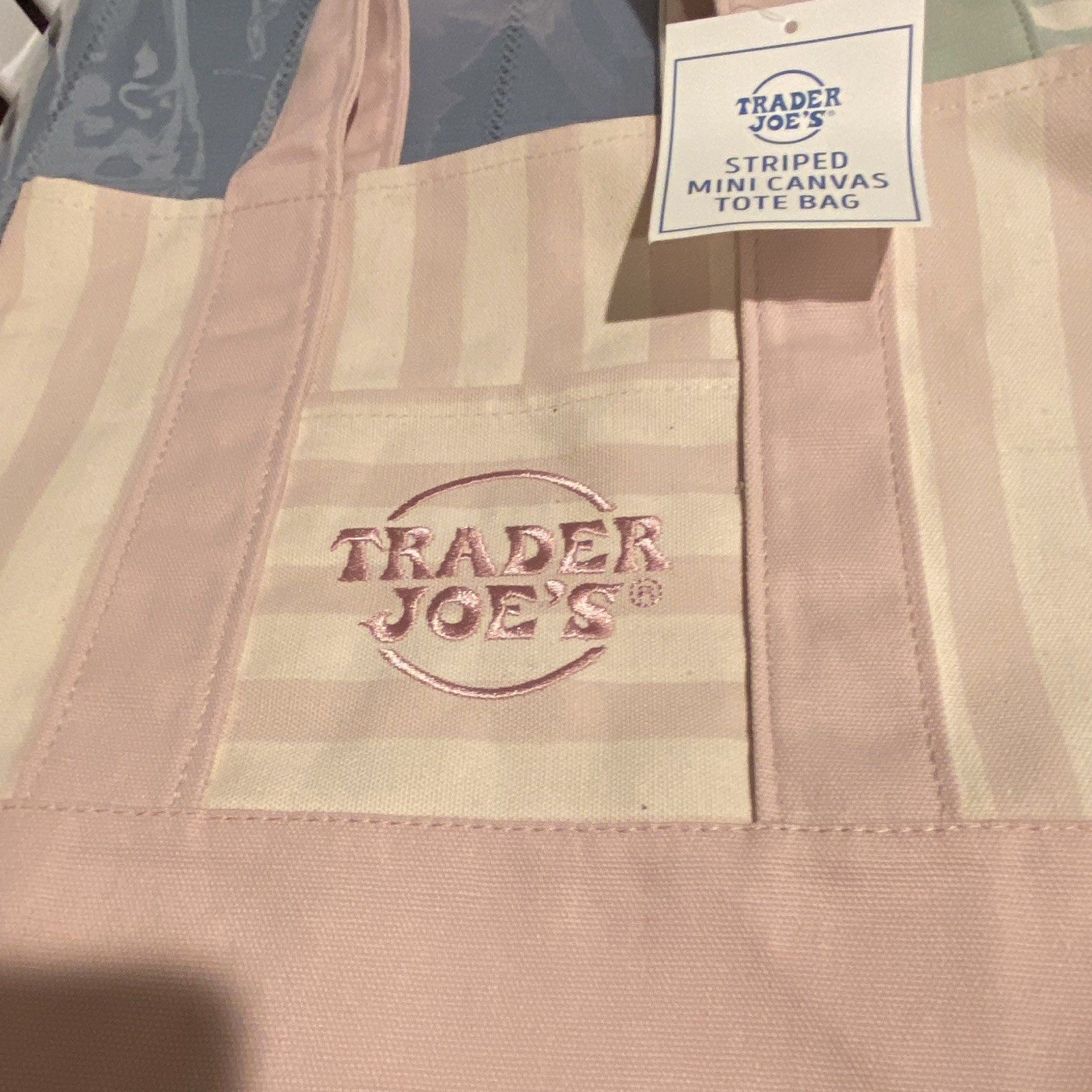 Trader Joe’s Striped Mini Canvas Tote Bag Tote Pink/White Cotton Polyester