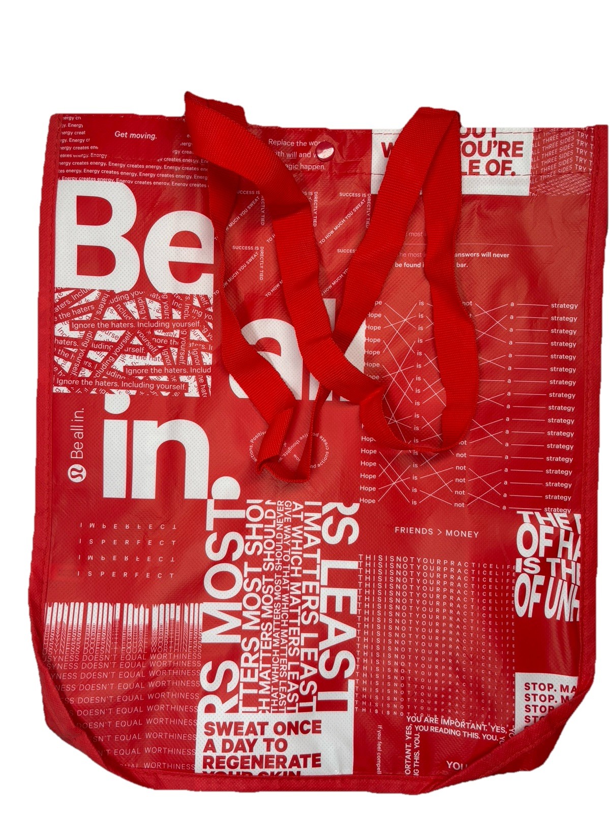 Lot Of 2 New Lululemon Reusable Shopping Tote Bag Large Black & Red 16” x 14”