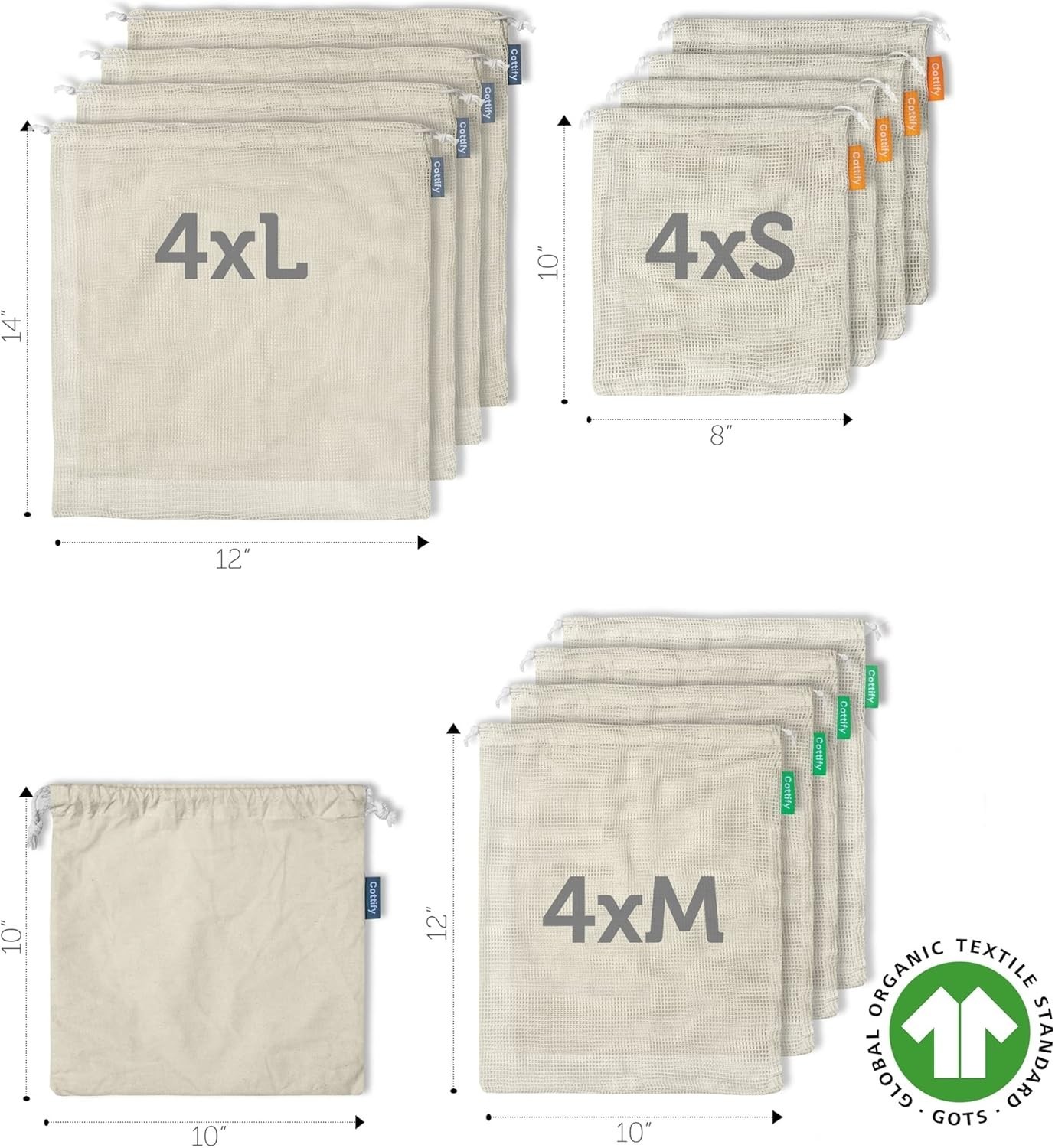 12+1 Reusable Produce Bags Grocery Washable, Organic Cotton Mesh Produce Bags…