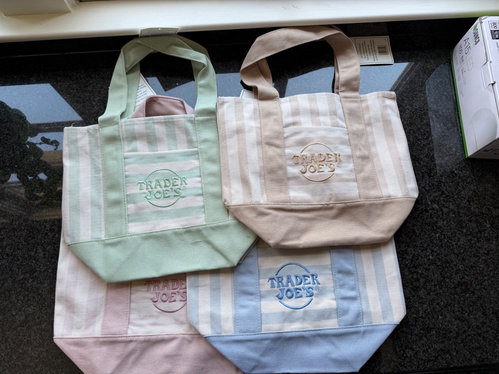 NWT Lot Trader Joe’s Striped Mini Canvas Tote Bags Pastel Limited Edition Pink