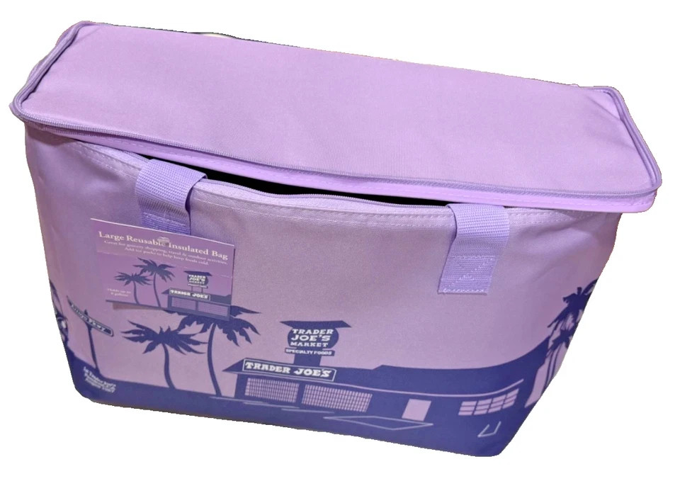 Trader Joe’s Lavender Insulated Reusable Bag Large Zip Around New 2026