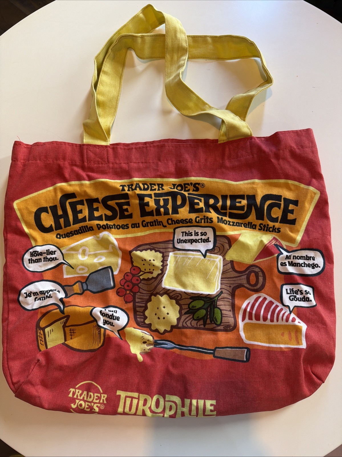Trader Joe’s Bag Cheese Adventures Reusable Canvas Cotton Tote 13.5×18.5 Cheesy!
