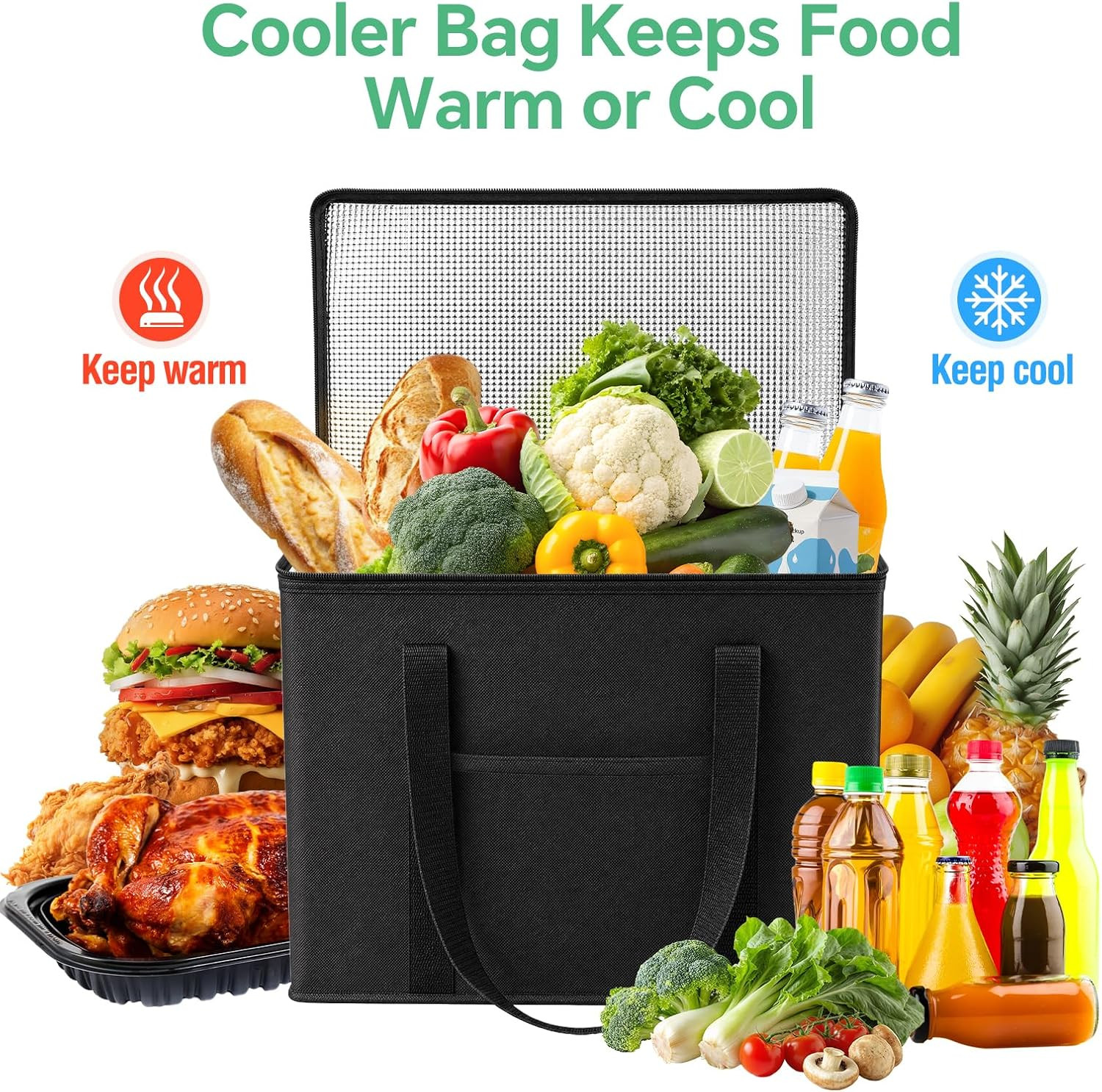 2 Pack Insulated Grocery Bags, Collapsible Insulated Cooler Bag, Reusable Shoppi