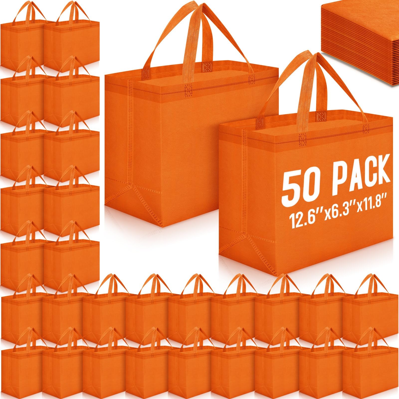 Reusable Grocery Bags Large Non Woven Shopping Tote Bulk 12.6×11.8×6.3 Inch