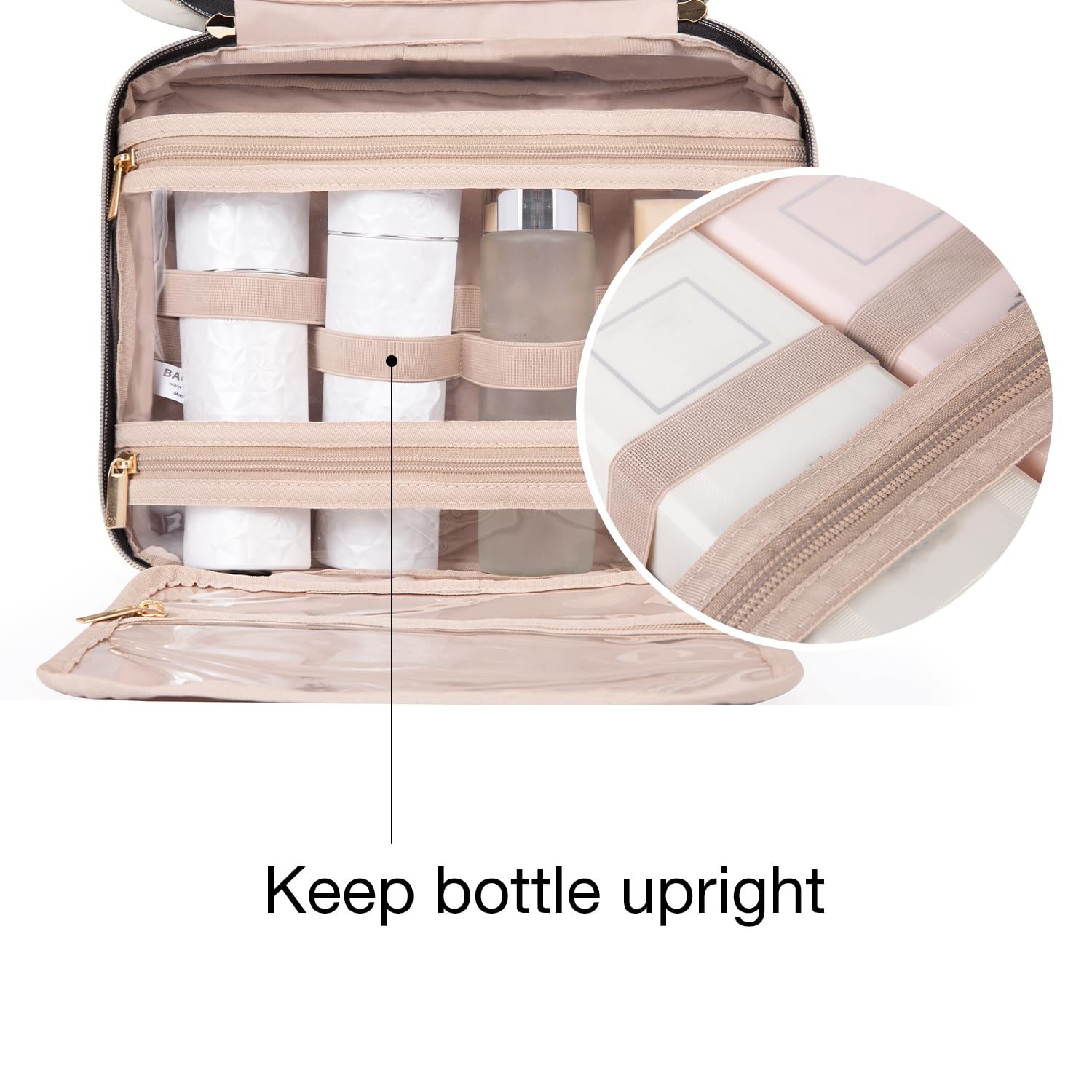 BAGSMART Large Toiletry Bag Travel with Hanging Hook, Large, Baby Pink