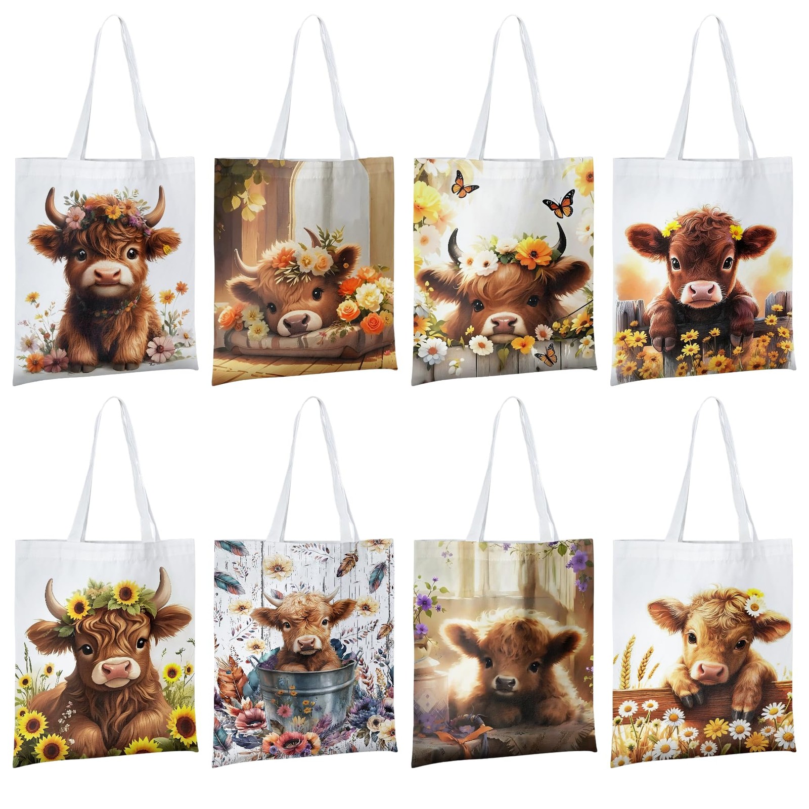 8 Pcs Spring Highland Cow Tote Bags for Women Western Highland Cow Shoulder B…