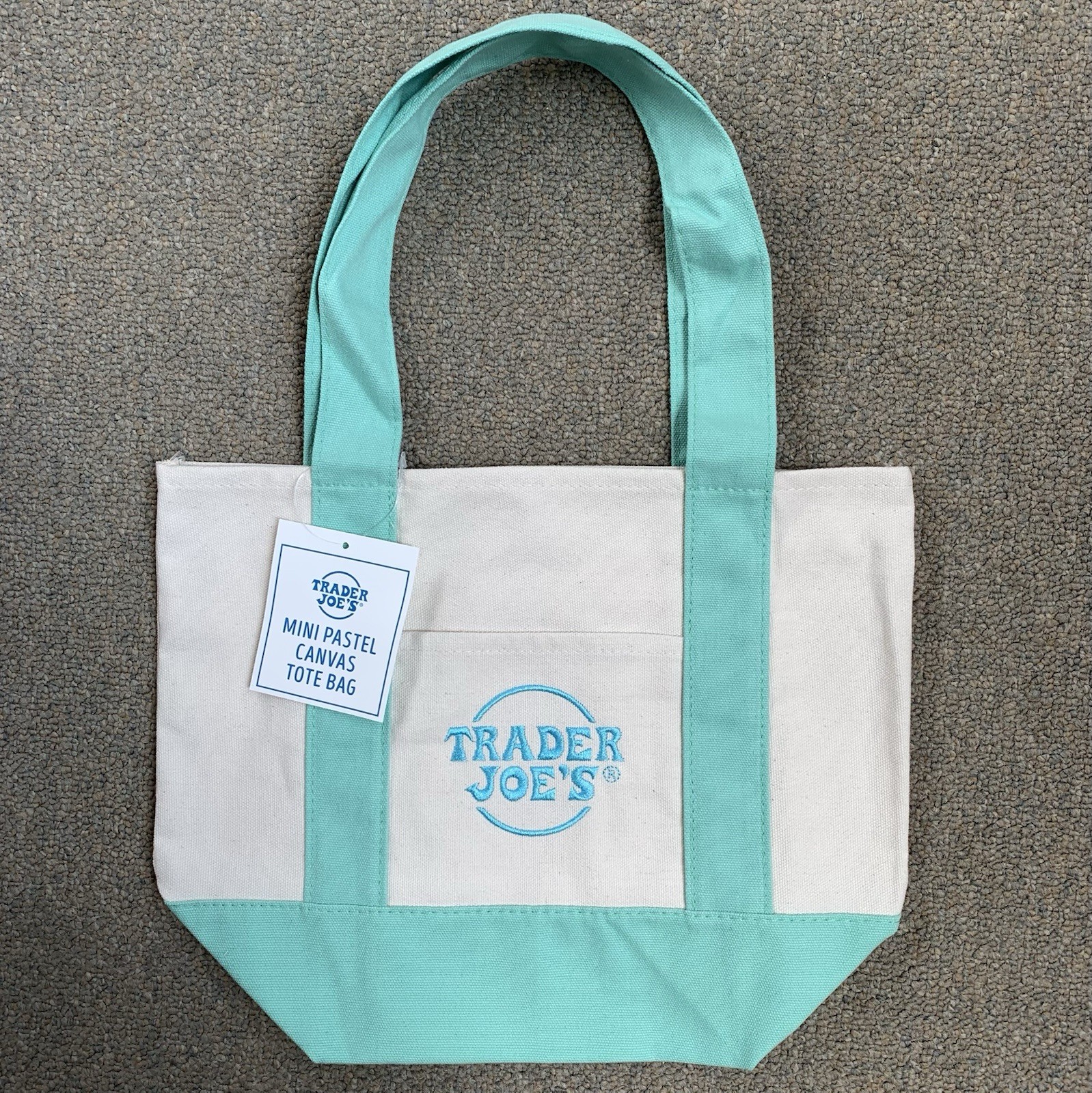 NWT Trader Joe’s Pastel Mini Totes, Canvas, 2 Colors: Mint Green, Baby Blue