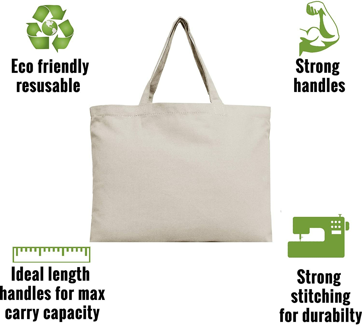 Bulk Packs Large Cotton Canvas Tote Bags – 2 Sizes – Reusable – Heavy Wt Fabric