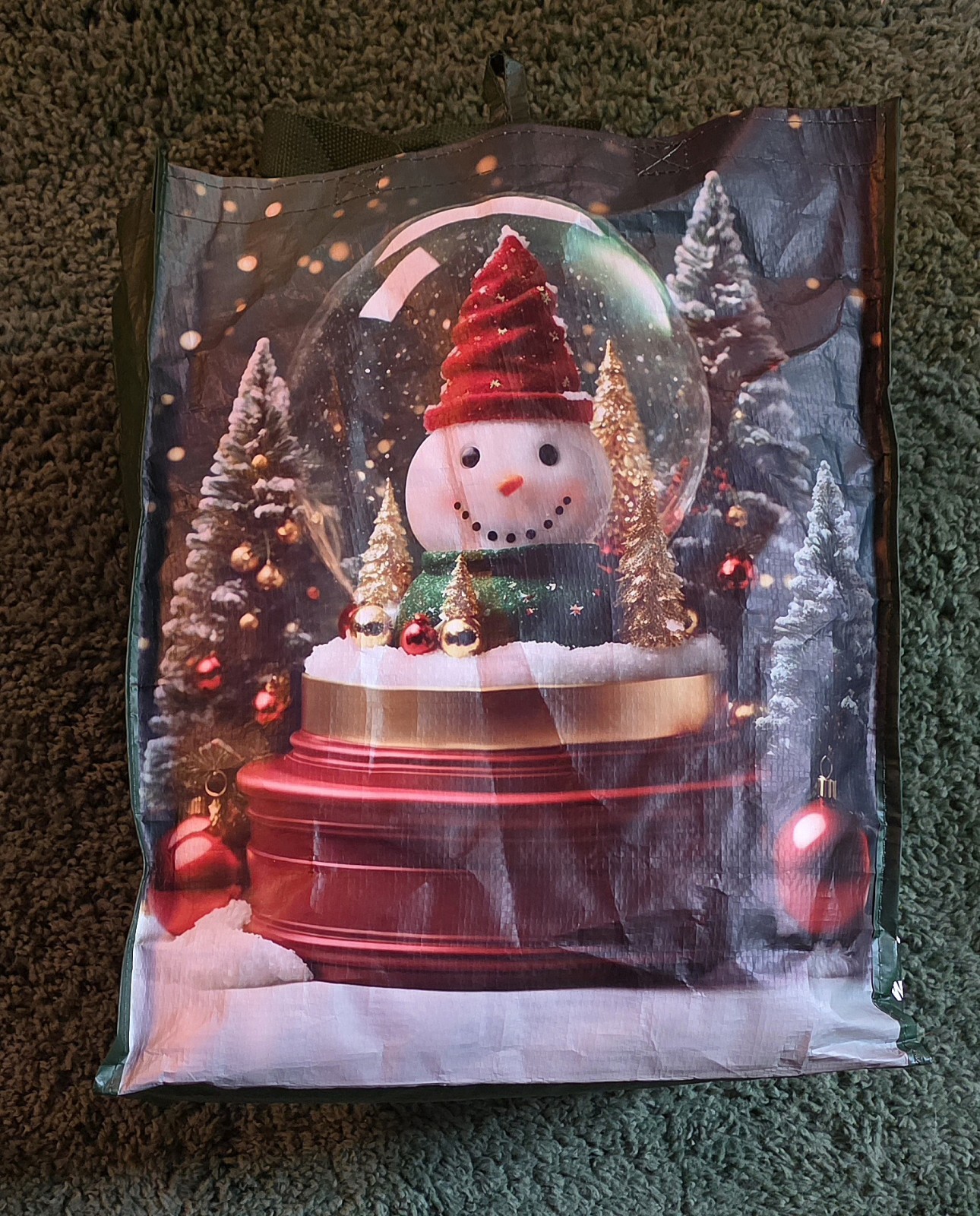 Snowman Snow Globe ShopRite Reusable Shopping Bag Pine Green Limitd Edition Xmas