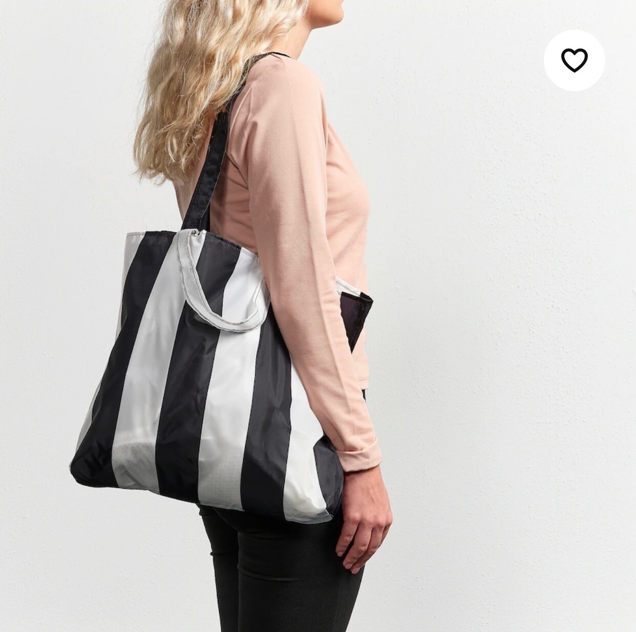 IKEA SKYNKE Black And White Stripped Folds Into It’s Pocket Shopping Tote Bag