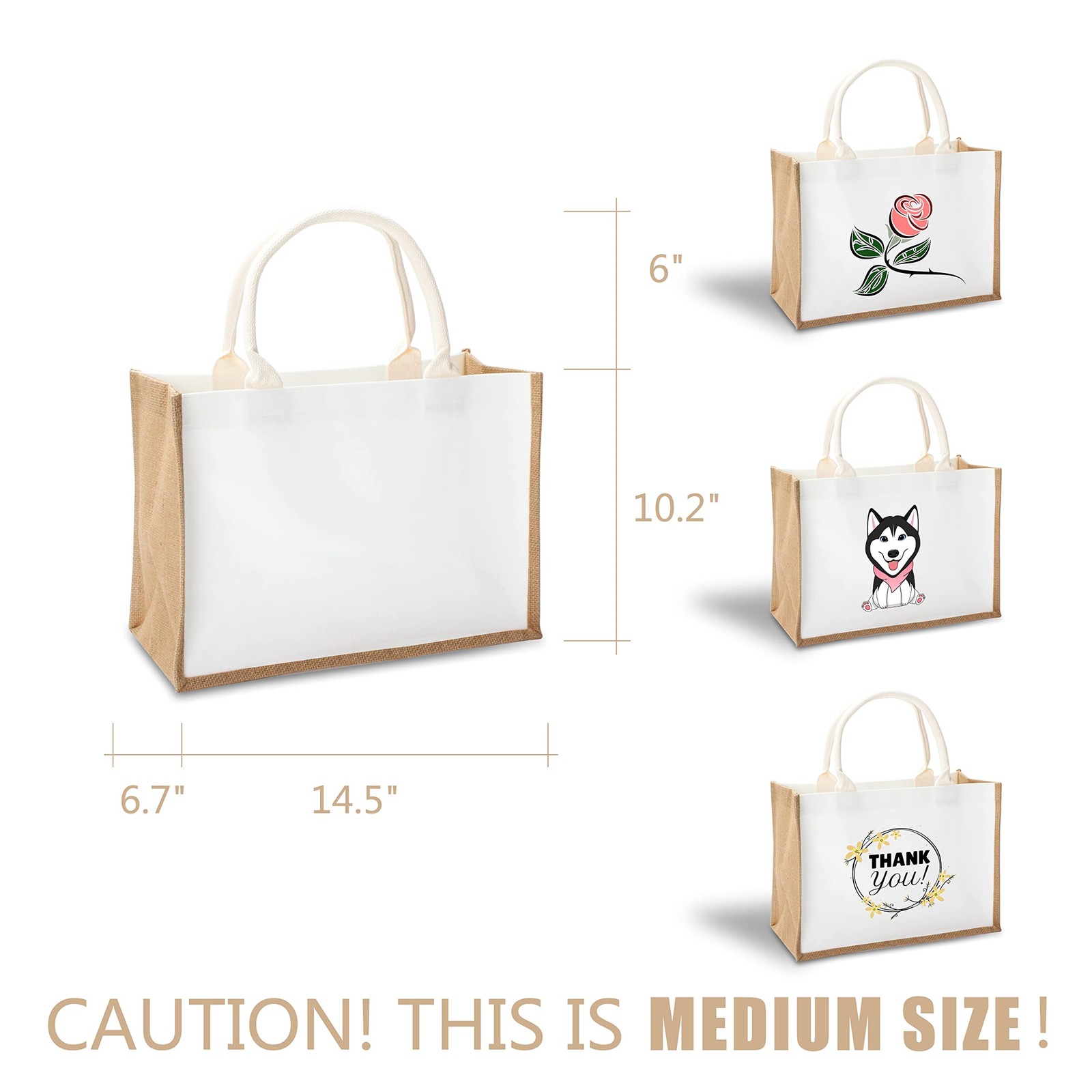 3 Pack 14.5×6.7×10.2 inch Jute Burlap Tote Bags with Handles for Shopping