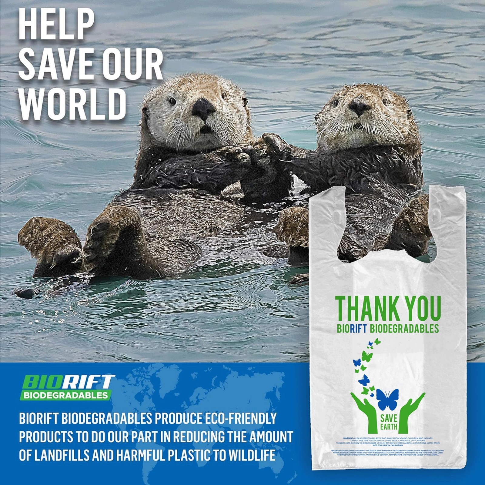 BioRift 1000ct Biodegradable T-Shirt Bags | Durable Eco-Friendly Grocery Bags