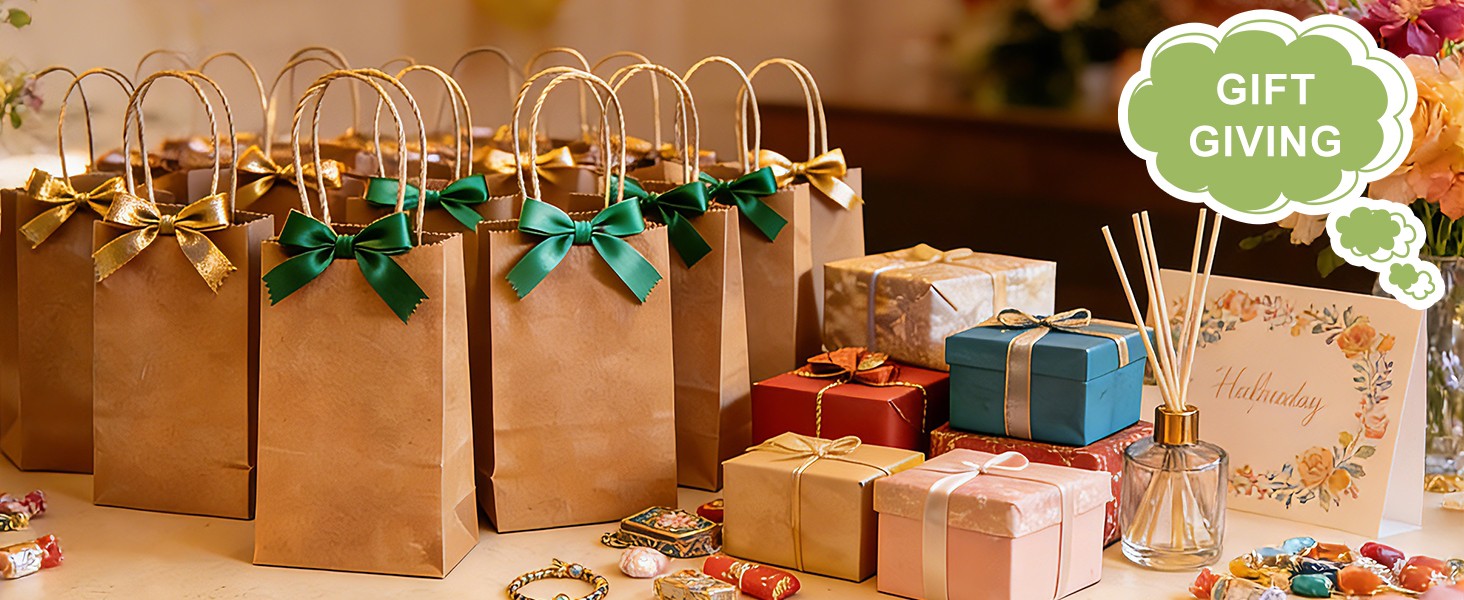 50 Pack 3.5×2.4×6.7 Inches Small Kraft Paper Bags with Handles Bulk Mini Party