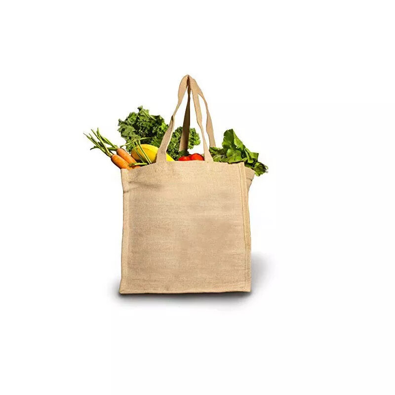 Reusable Simple Eco Jute Canvas Veggie & Fruit Shopping Grocery Large Tote Bag