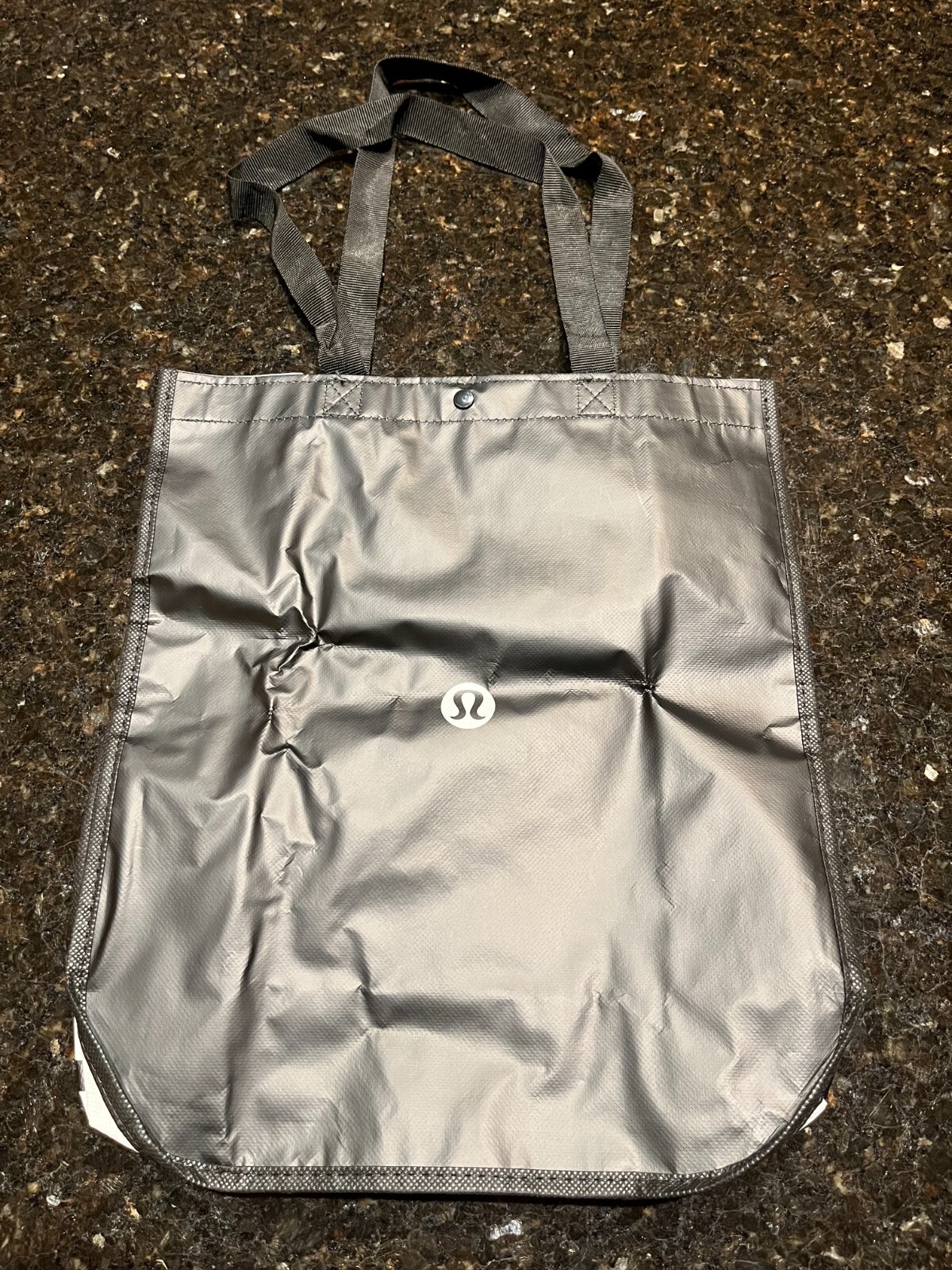 Lulu Reusable Shopping Bag Snap Closure Black Handles Large 15″