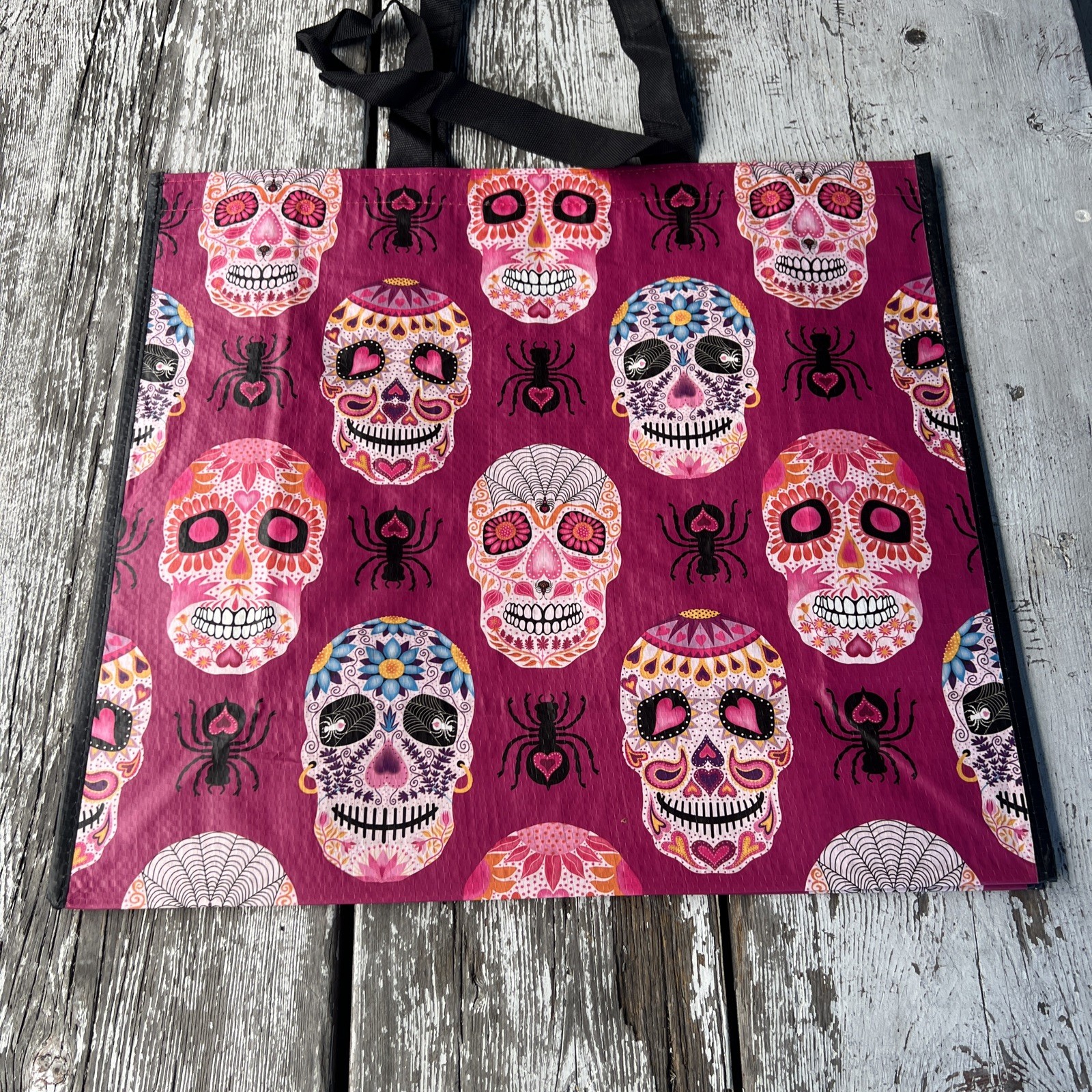 New XXL Skulls ~Day Of The Dead~ Shopping Bag Reusable Tote Bag~ TJX pink