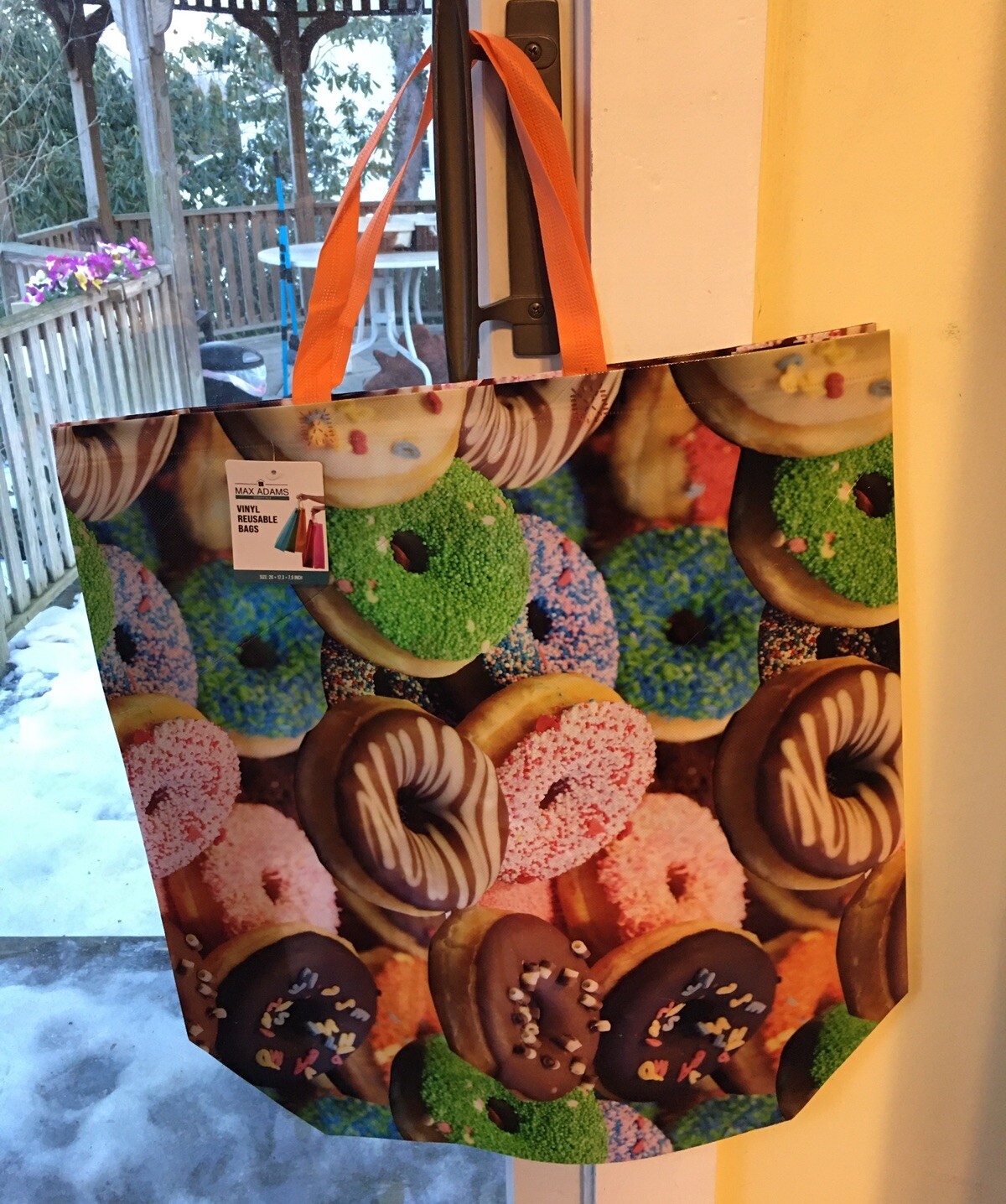 XXL Realistic Yummy Donut Print Reusable Shopping Tote 22”X 20”X 6” EcoFriendly
