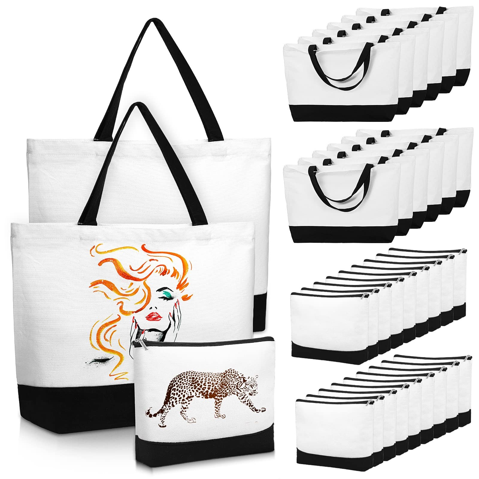 Buryeah 40 Pcs Blank Canvas Tote Bags Bulk and Makeup Bag Large Cotton Zipper…