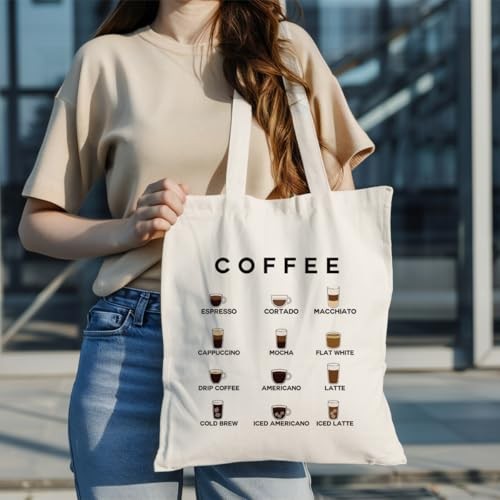 Canvas Tote Bag Aesthetic for Women,Reusable Canvas Cute Shoulder Bag Coffee