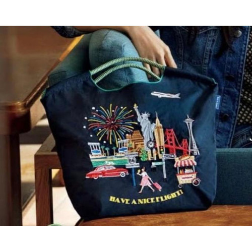 [US Tax Paid] Ball&Chain JAL North America Embroidered Shopping Bag Navy NEW