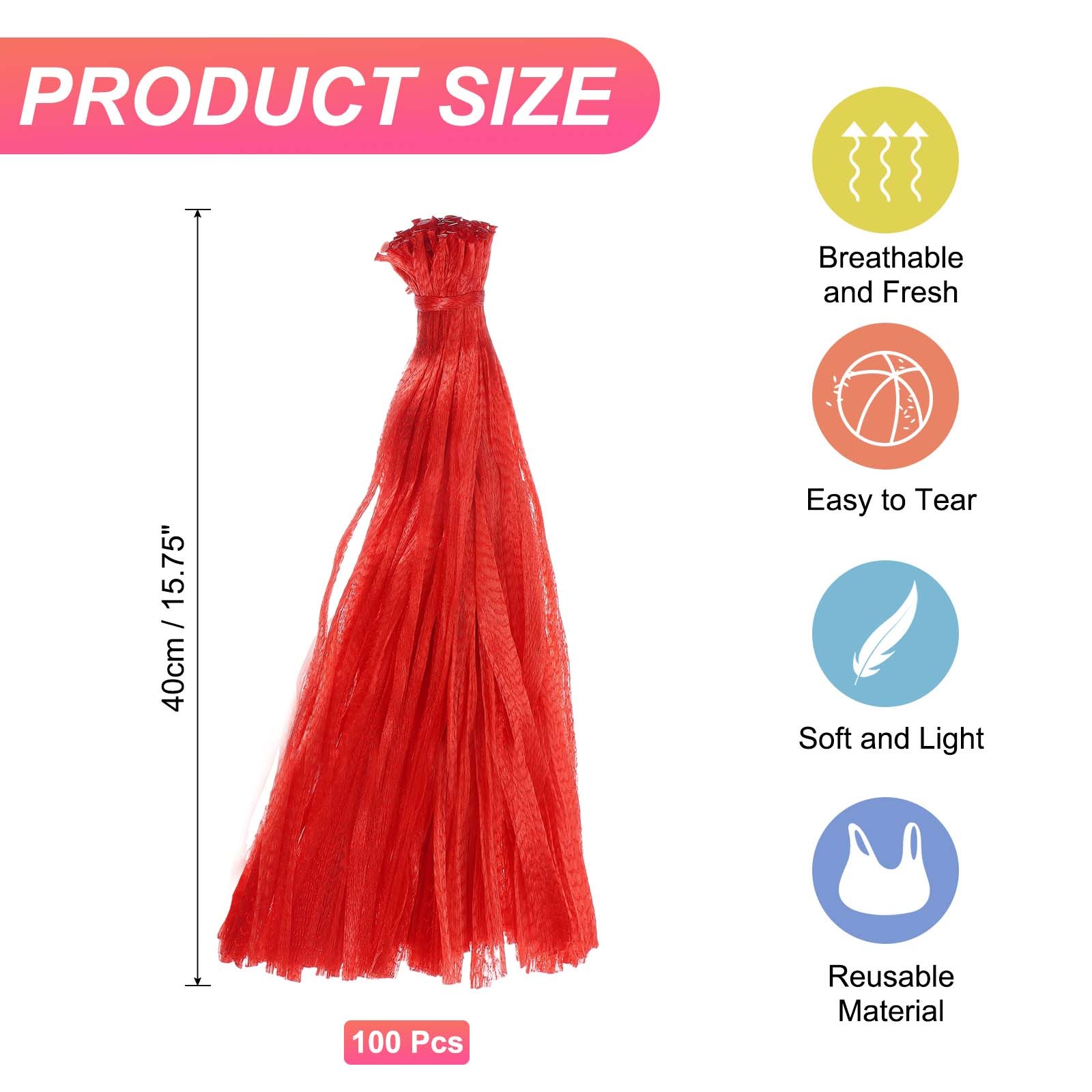 100Pcs Reusable Mesh Produce Bags, 15.7 Inches Egg Hatching Bags, Red