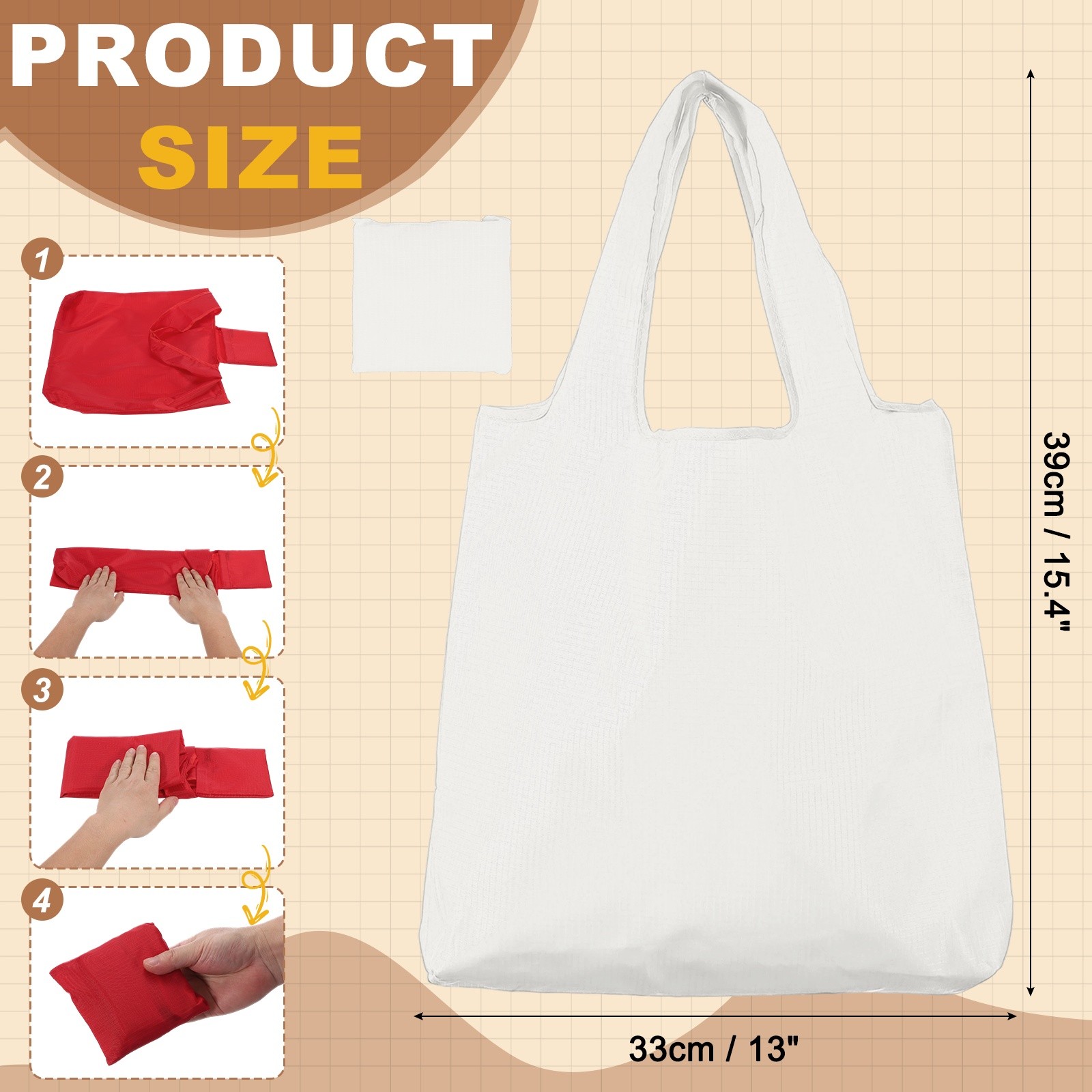 Washable Shopping Bags with Handles Bulk Foldable Grocery Bags White S