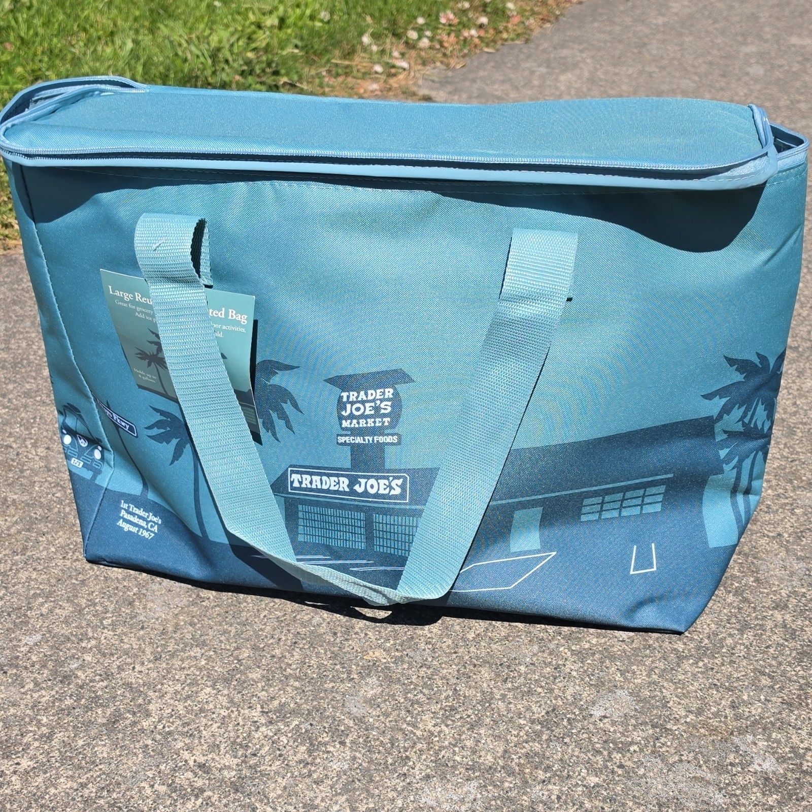 Trader Joe’s Large Reusable Insulated Shopping Bag Zippered Tote Blue 8 Gal