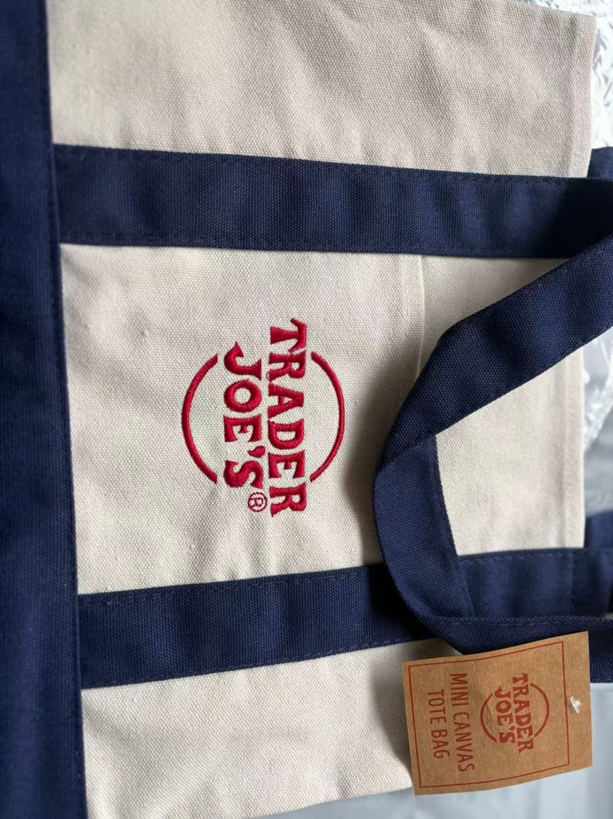 1PC Dreamy navy Trader Joe’s Pastel Mini Canvas Tote Bags New Year gift bag