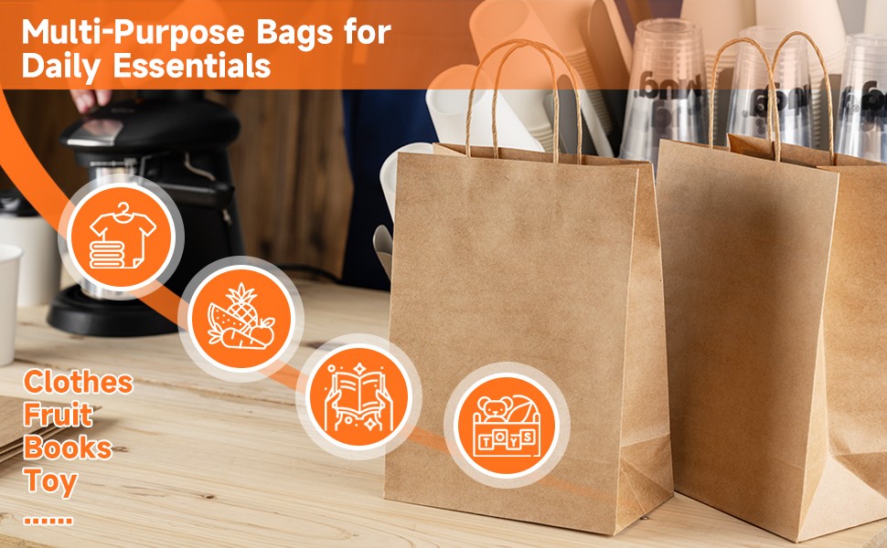 Brown Paper Bags with Handles in Bulk, 50pcs Kraft Paper Bags 8×4.5×10.8 inch,