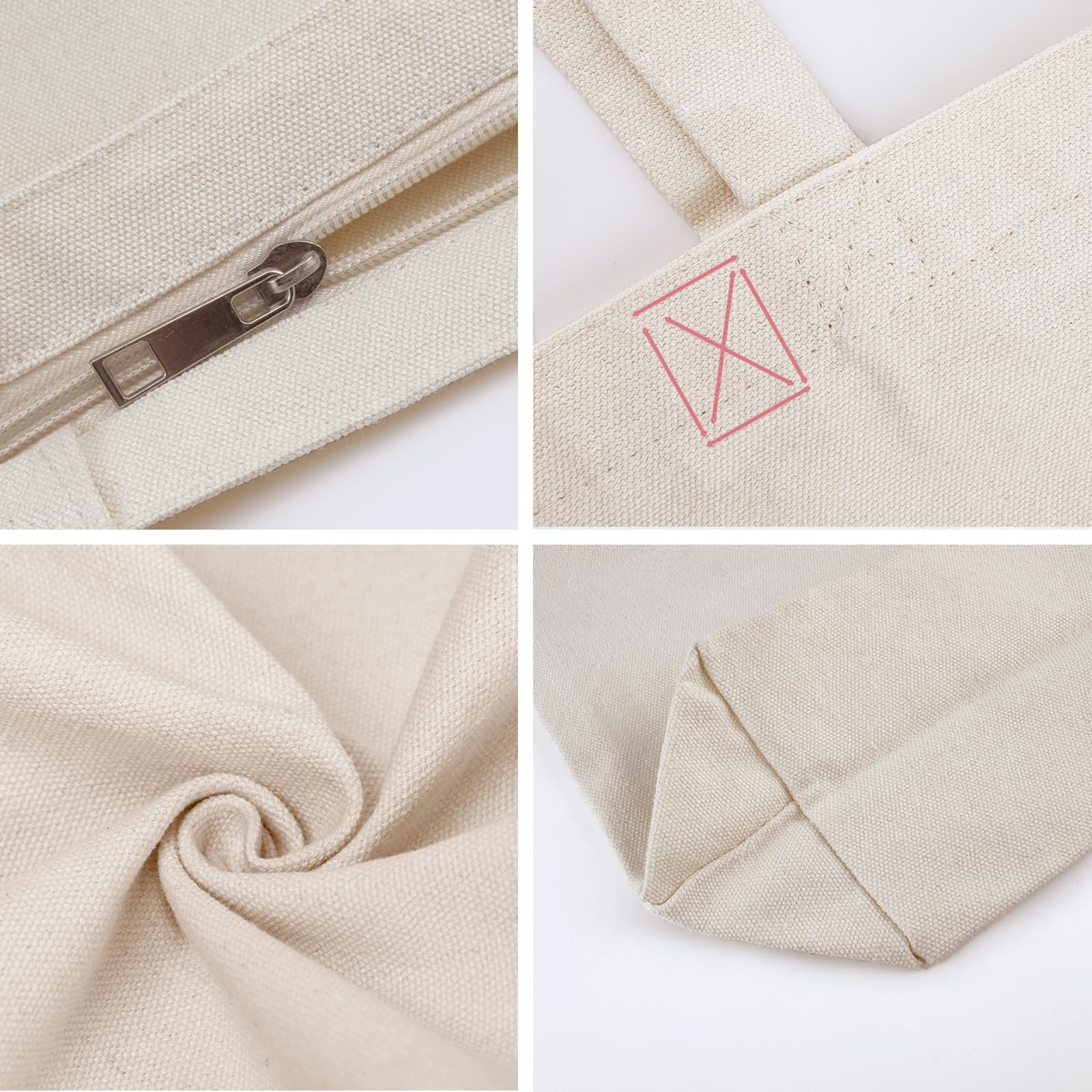 Koolmox Tote Bag Bulk with Zipper, 6-Pack 22x16x7.8” Beige Tote Bag, 12Oz Du…