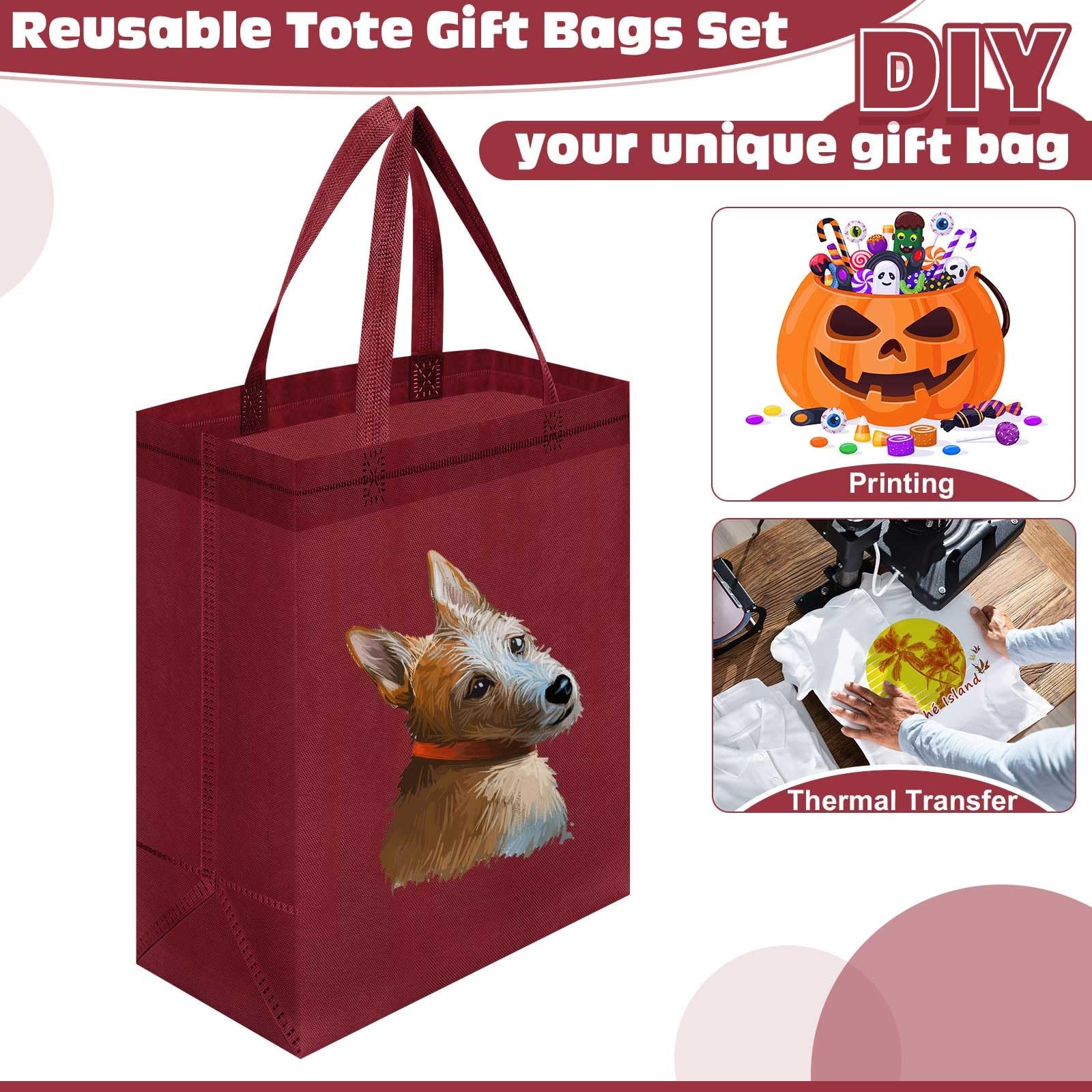 50 Pcs Reusable Tote Bag Bulk 8 x 4 x 10 Inch Non Woven Shopping Bag with Han…