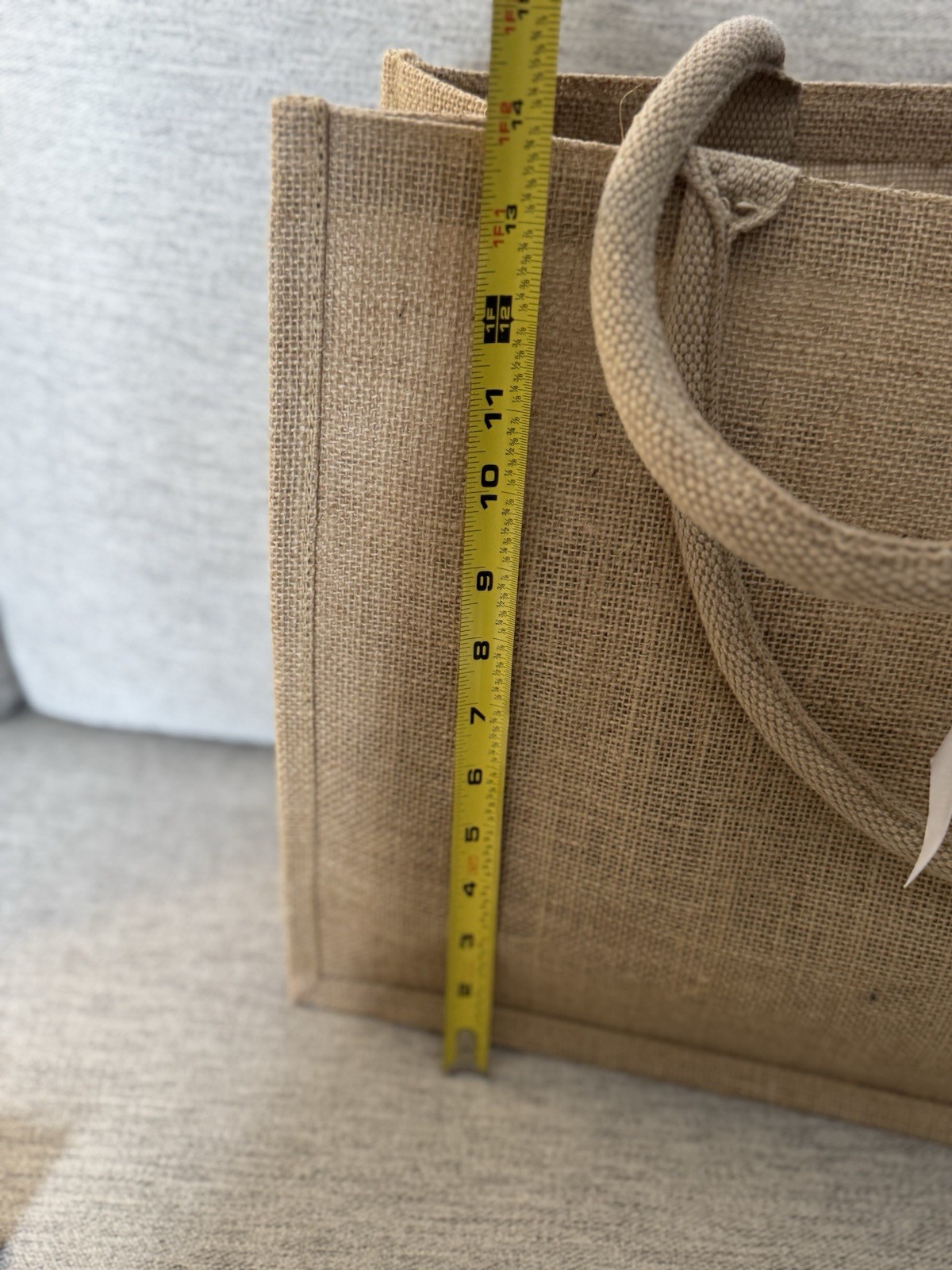 MUJI Set of 3 Reusable Jute Tote Bags Beige Cotton Handles 15-1/2×13-3/4×6″
