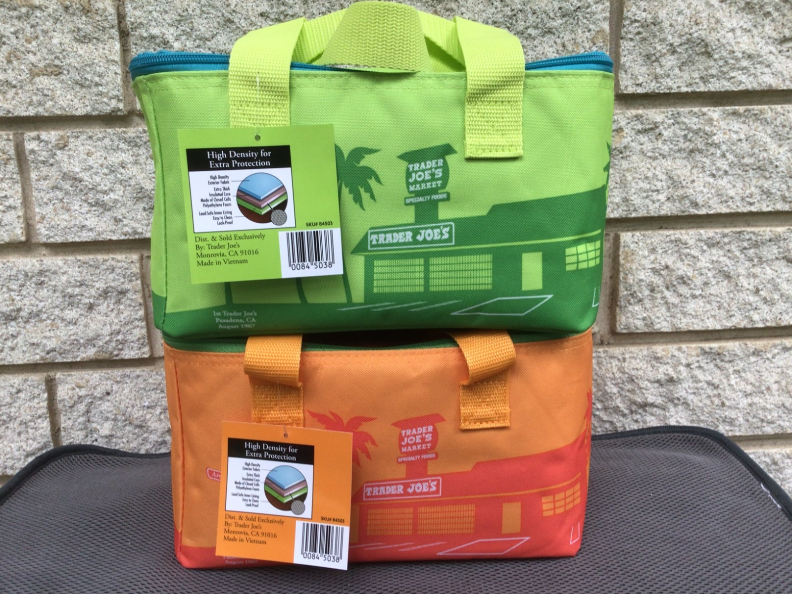 Set of TWO Trader Joe’s Mini Insulated Tote Bags GREEN & ORANGE NWT! New Release