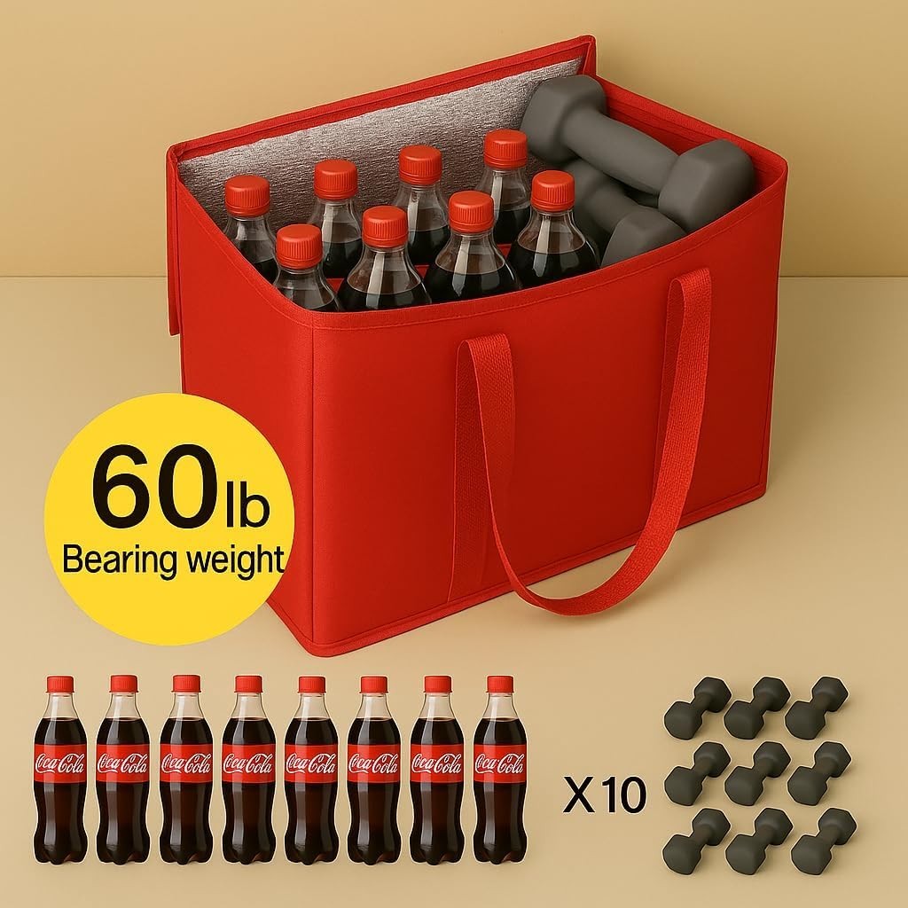 Paquete de 2 bolsas térmicas extragrandes para la compra, rojas, reutilizables.