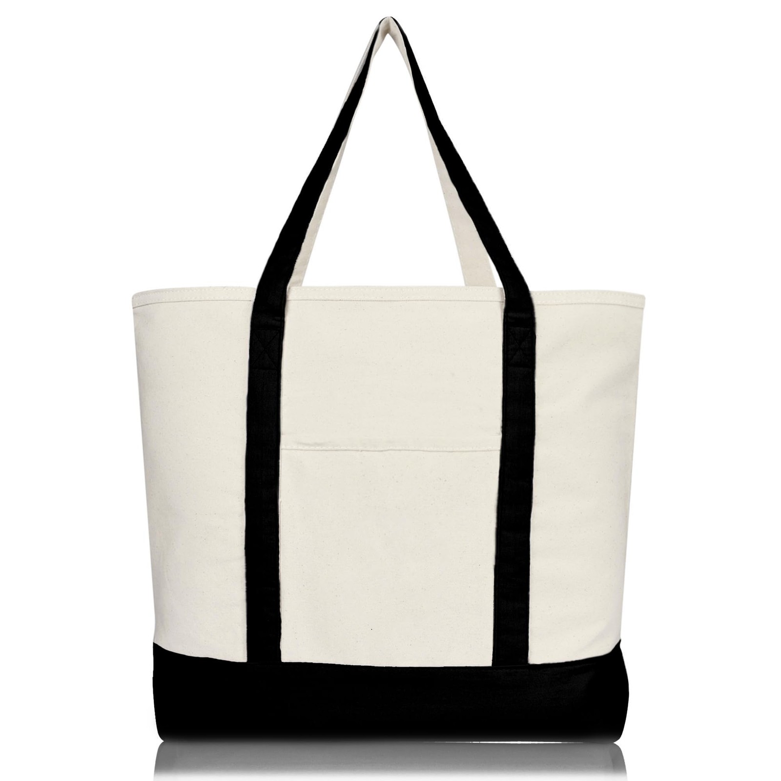 DALIX 22″ Large Cotton Canvas Zippered Shopping Tote Grocery Bag Large, Black
