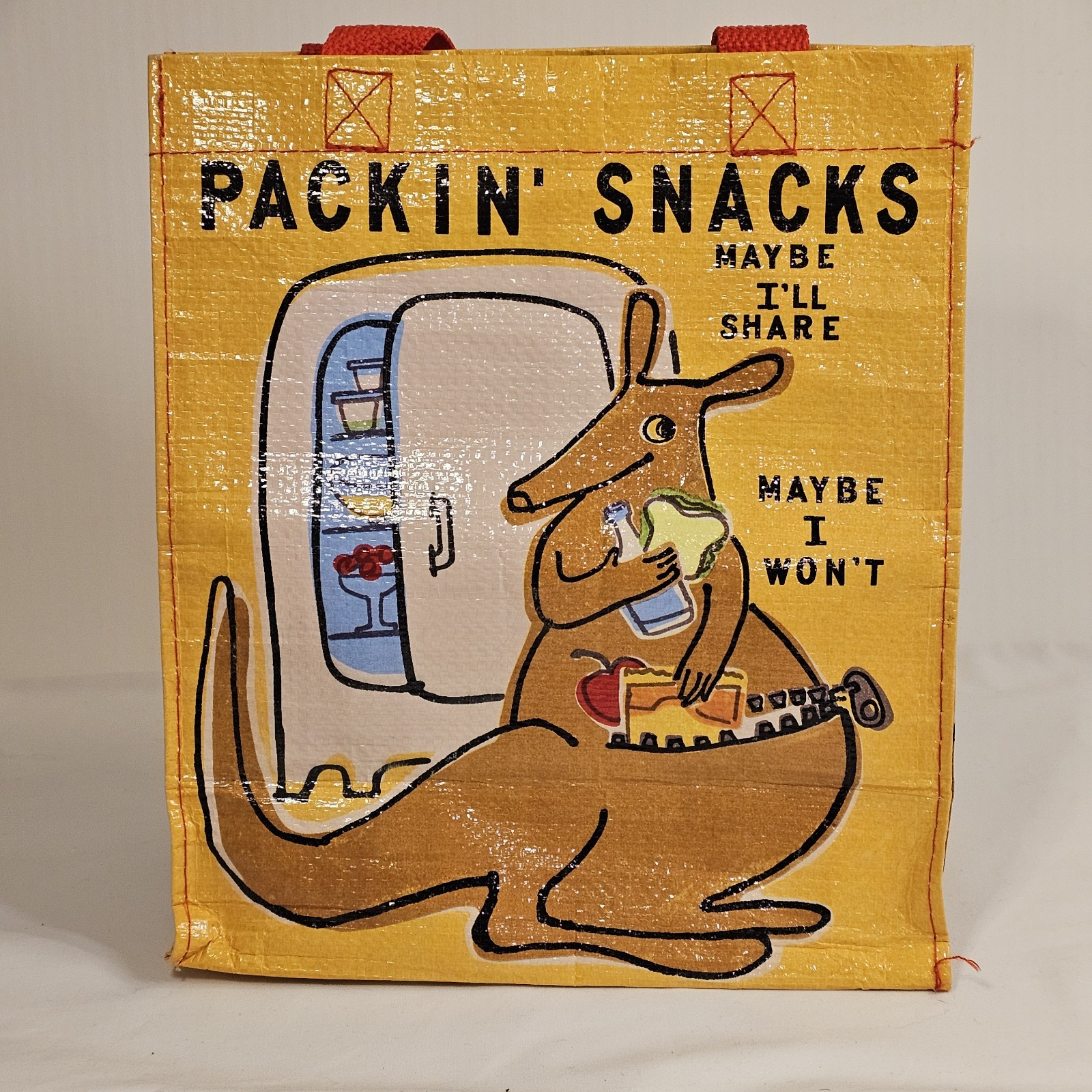 Blue Q Packin’ Snacks Reusable Tote Bag Kangaroo Grocery Shopper Funny Eco…